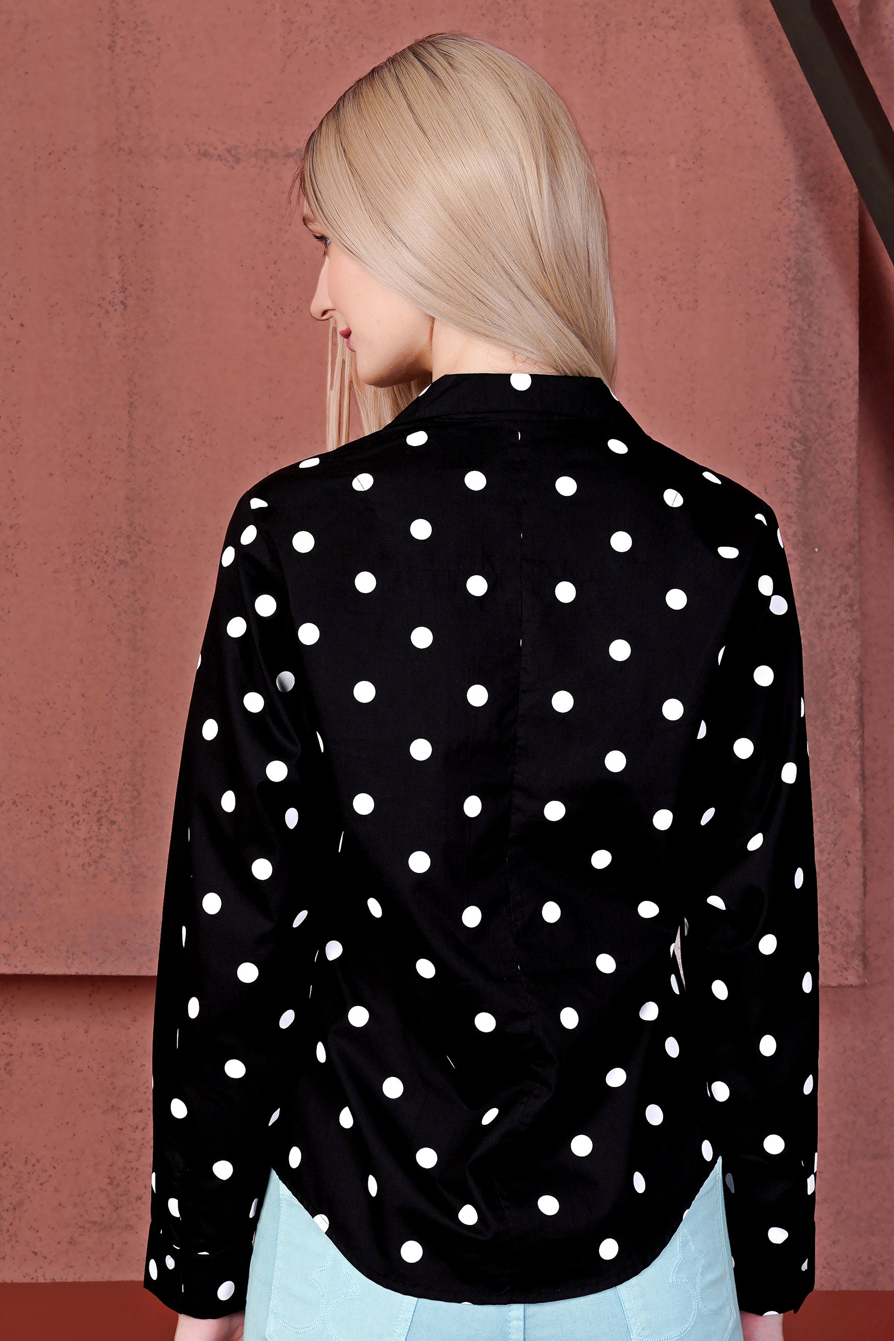 Jade Black and Bright White Polka Dots Premium Cotton Shirt
