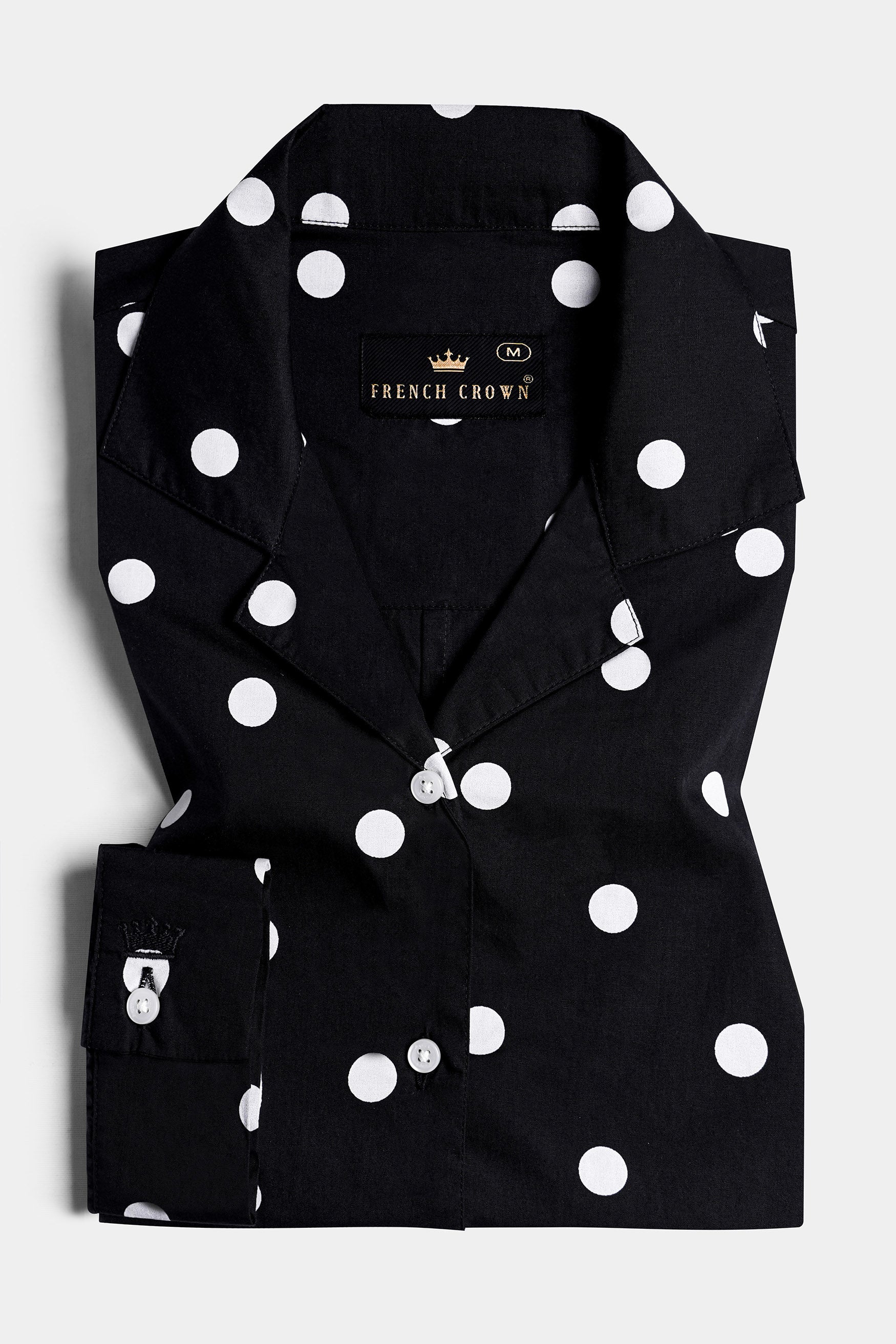 Jade Black and Bright White Polka Dots Premium Cotton Shirt