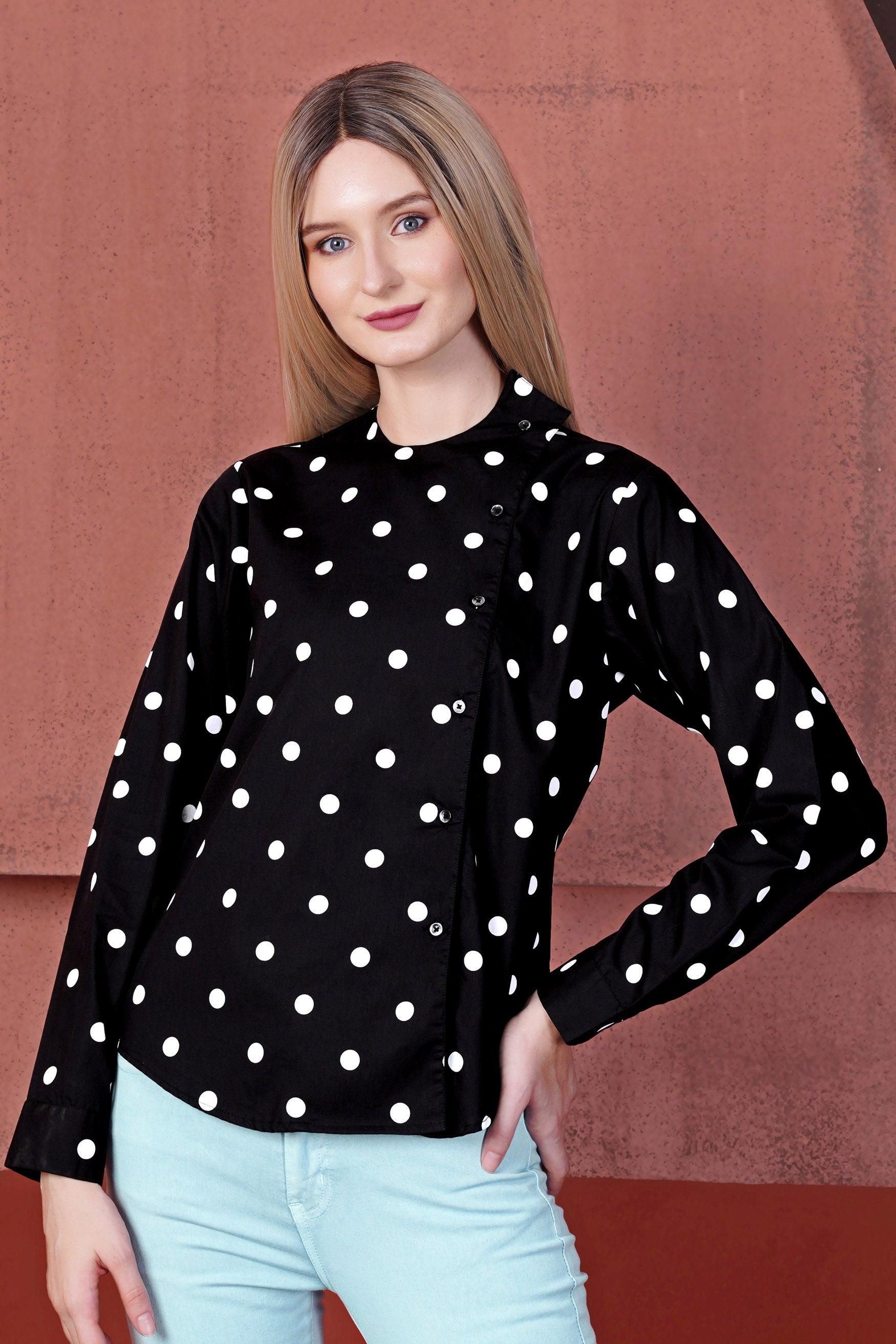 Jade Black and White Polka Dots Premium Cotton Designer Shirt