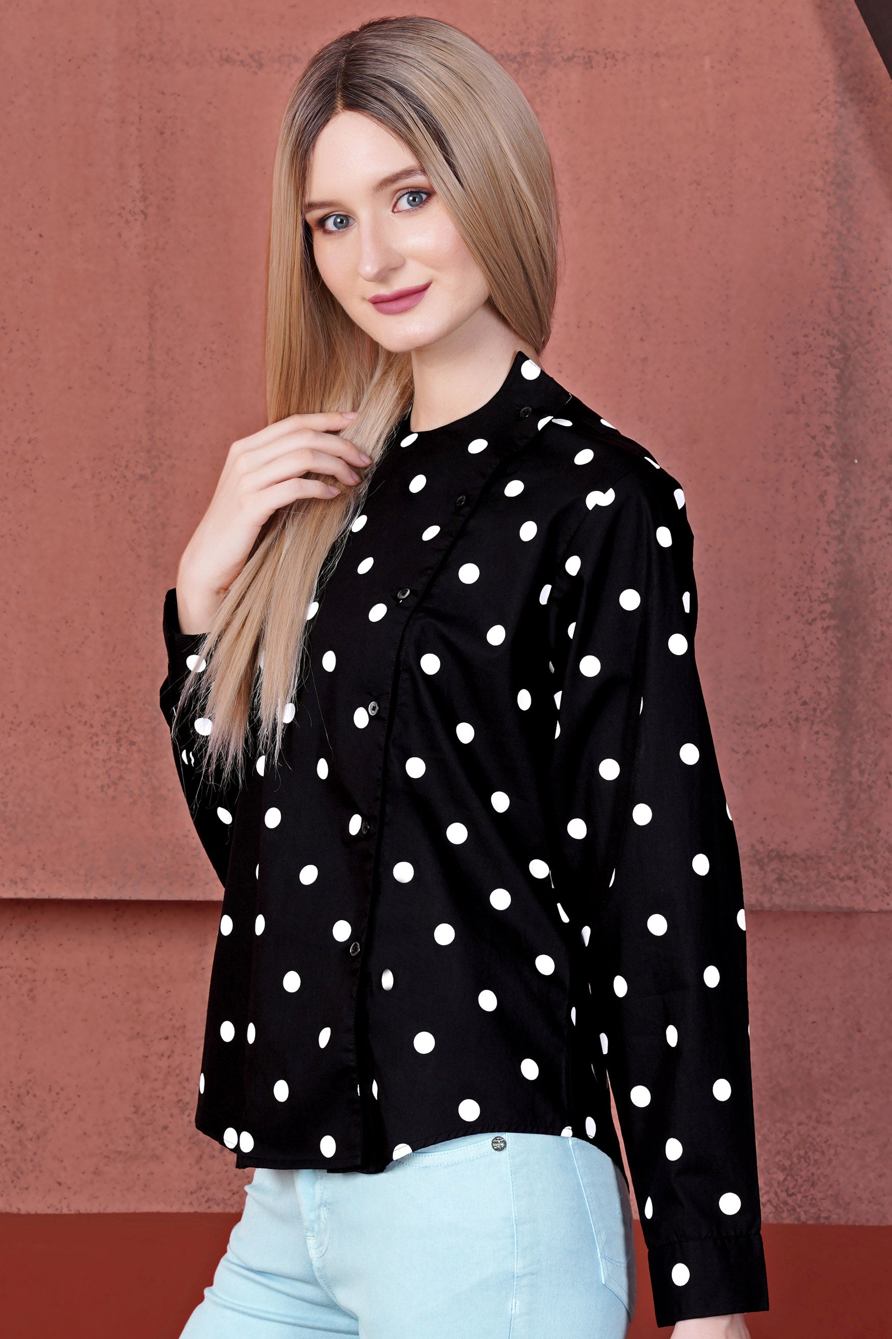Jade Black and White Polka Dots Premium Cotton Designer Shirt