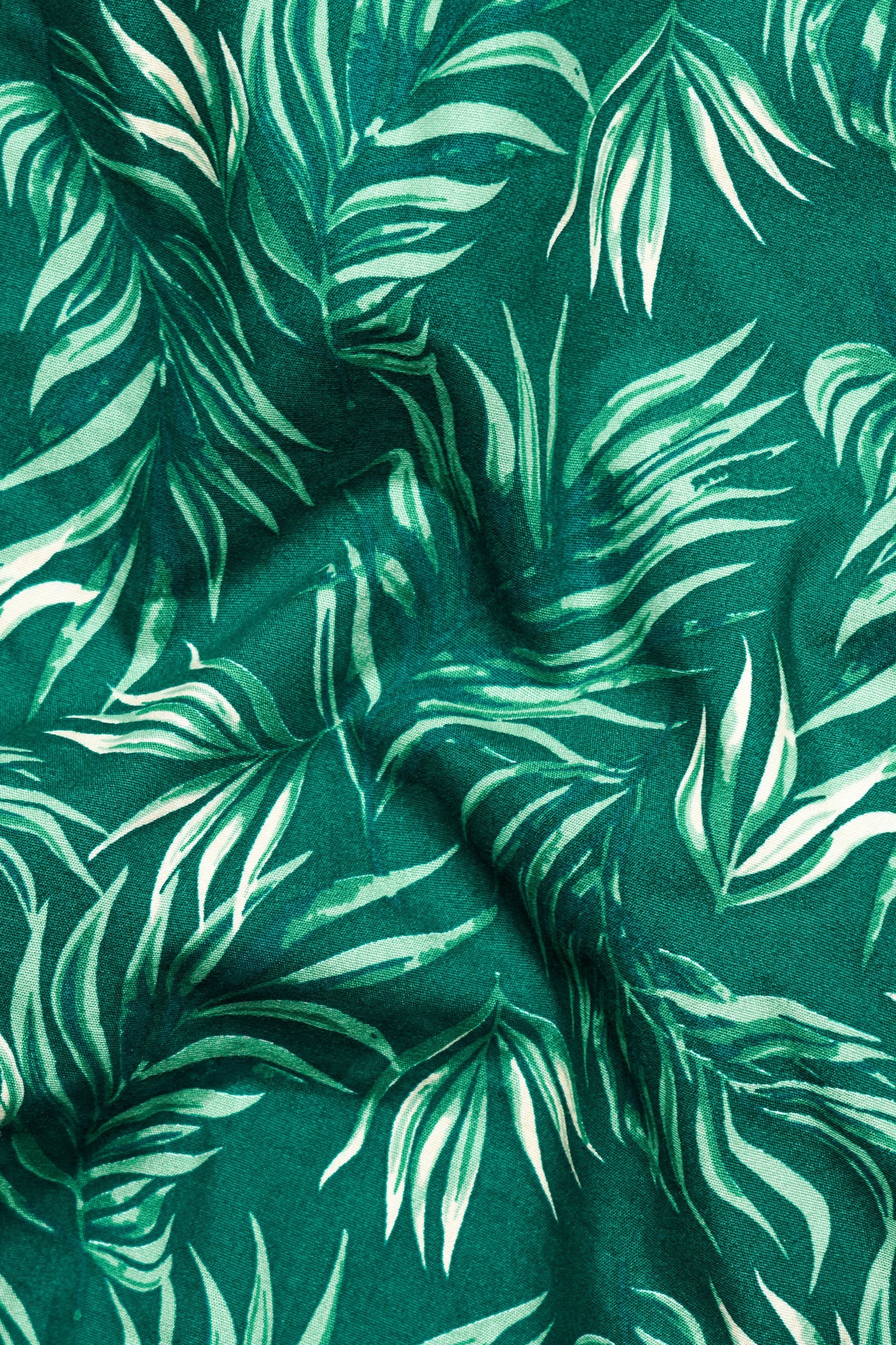 Cyprus Green and Deep Teal Green Leaves Printed Bell Sleeves Premium Cotton V Neck Shirt