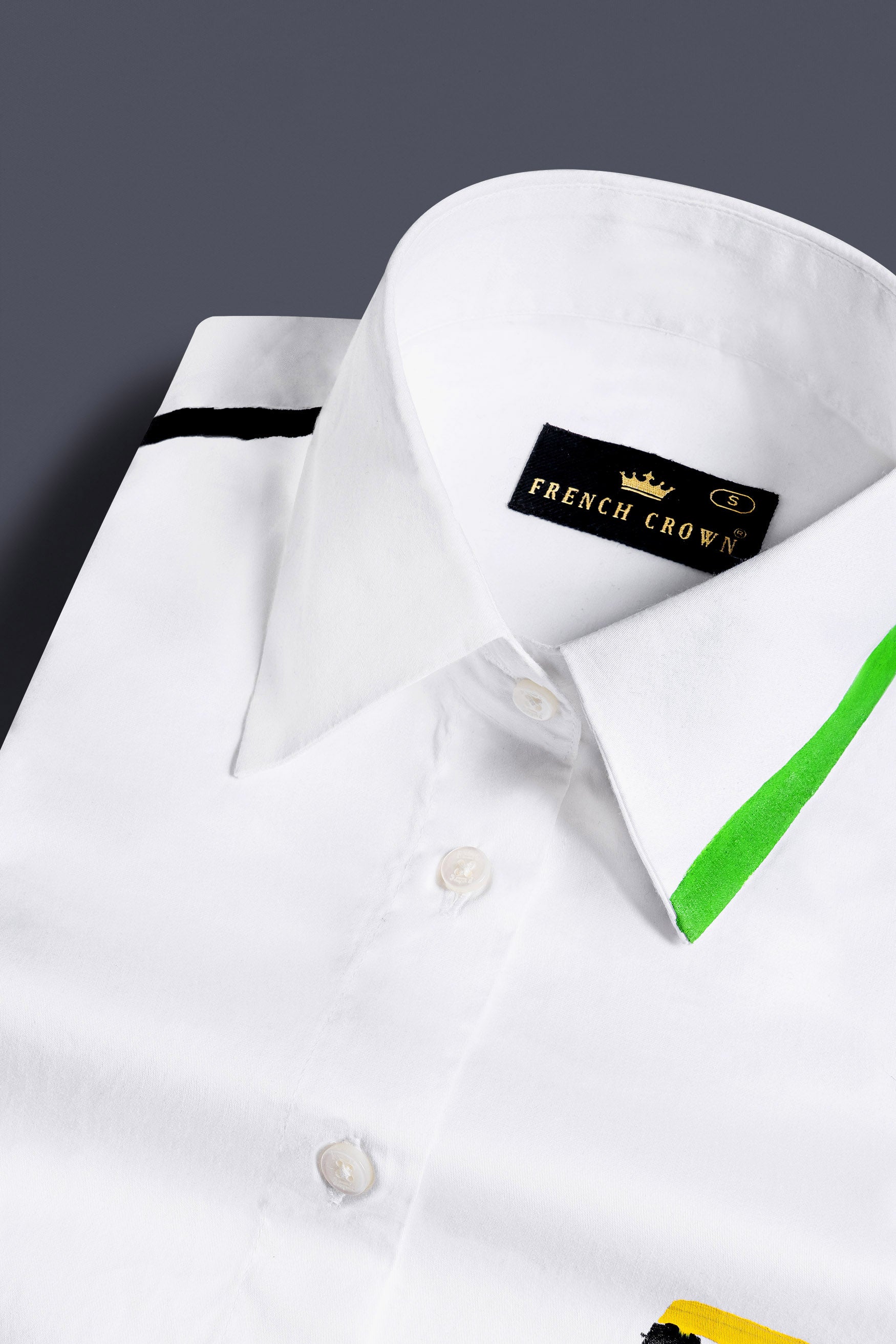 Bright White Multicolour Hand Painted Premium Cotton Designer Shirt