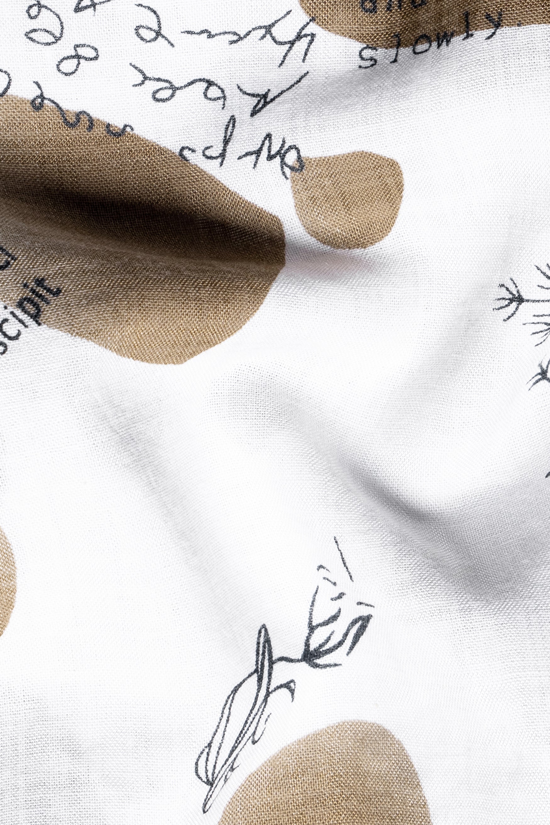 Bright White and Muesli Brown Abstract Printed Premium Tencel Tie Up Style Crop Shirt