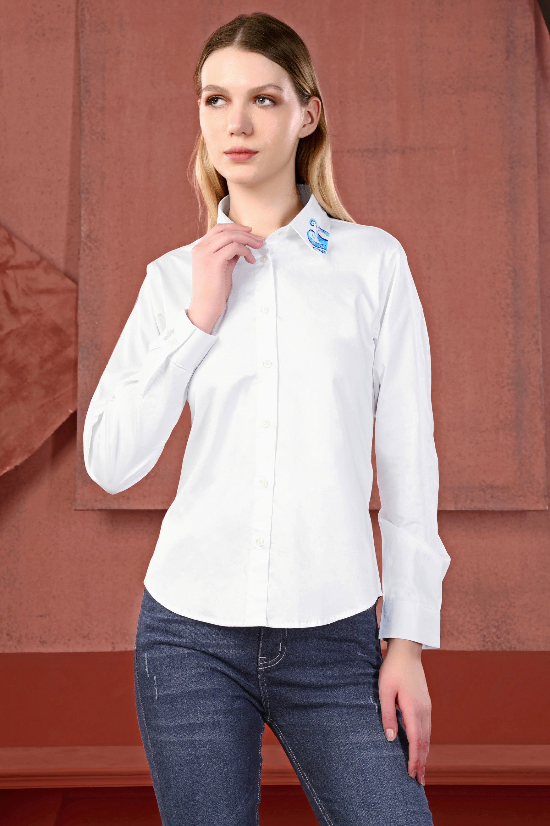 Bright White Octopus Hand Painted Premium Cotton Designer Shirt