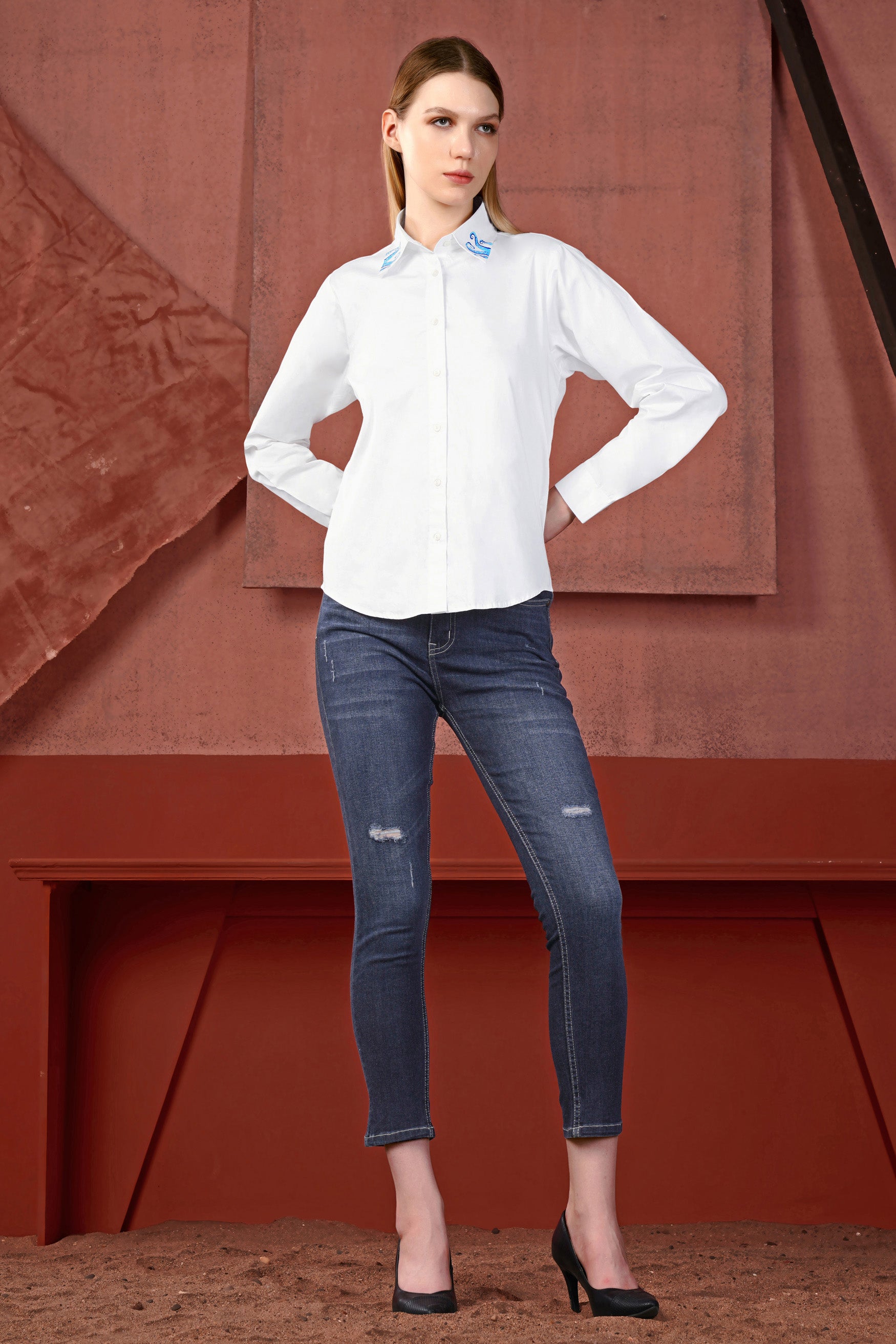 Bright White Octopus Hand Painted Premium Cotton Designer Shirt