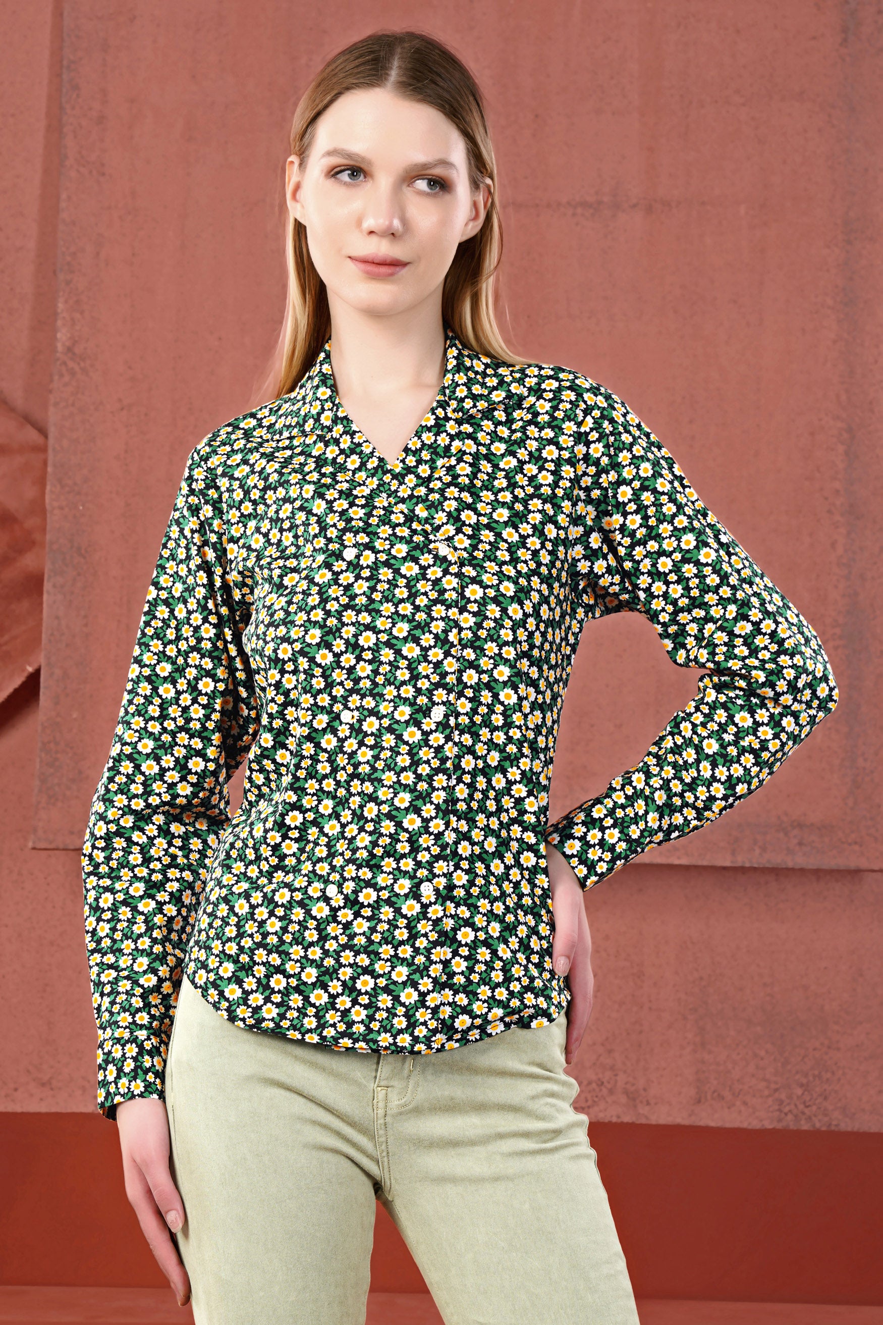 Jade Black and Bright White Ditsy Printed Premium Cotton Designer V Neck Shirt