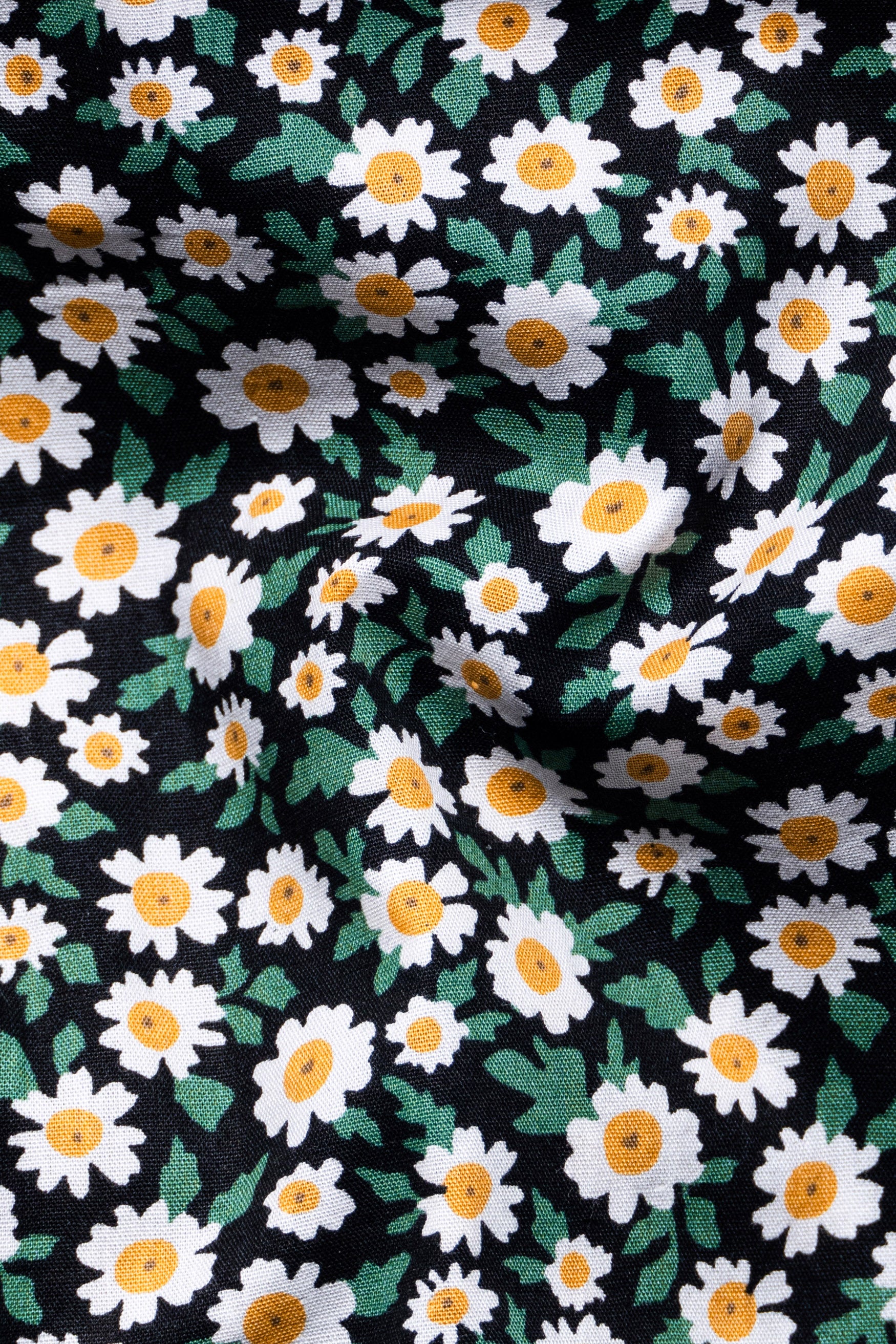 Jade Black and Bright White Ditsy Printed Premium Cotton Designer V Neck Shirt