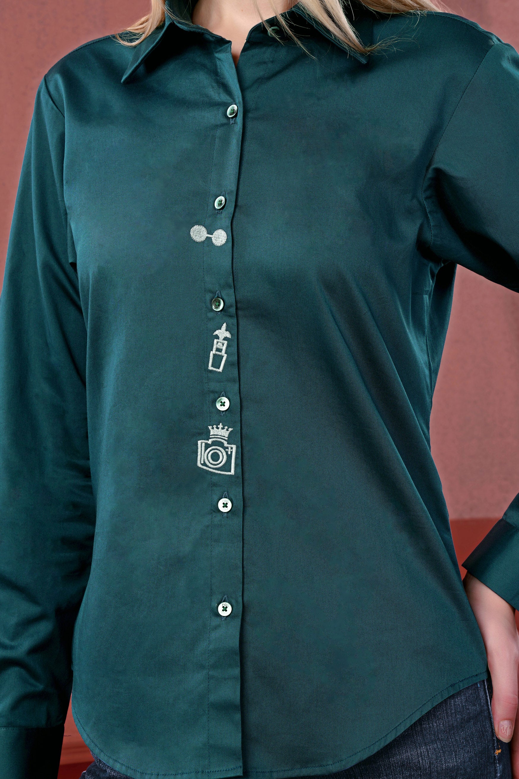 Nile Blue Elements Embroidered Premium Cotton Shirt