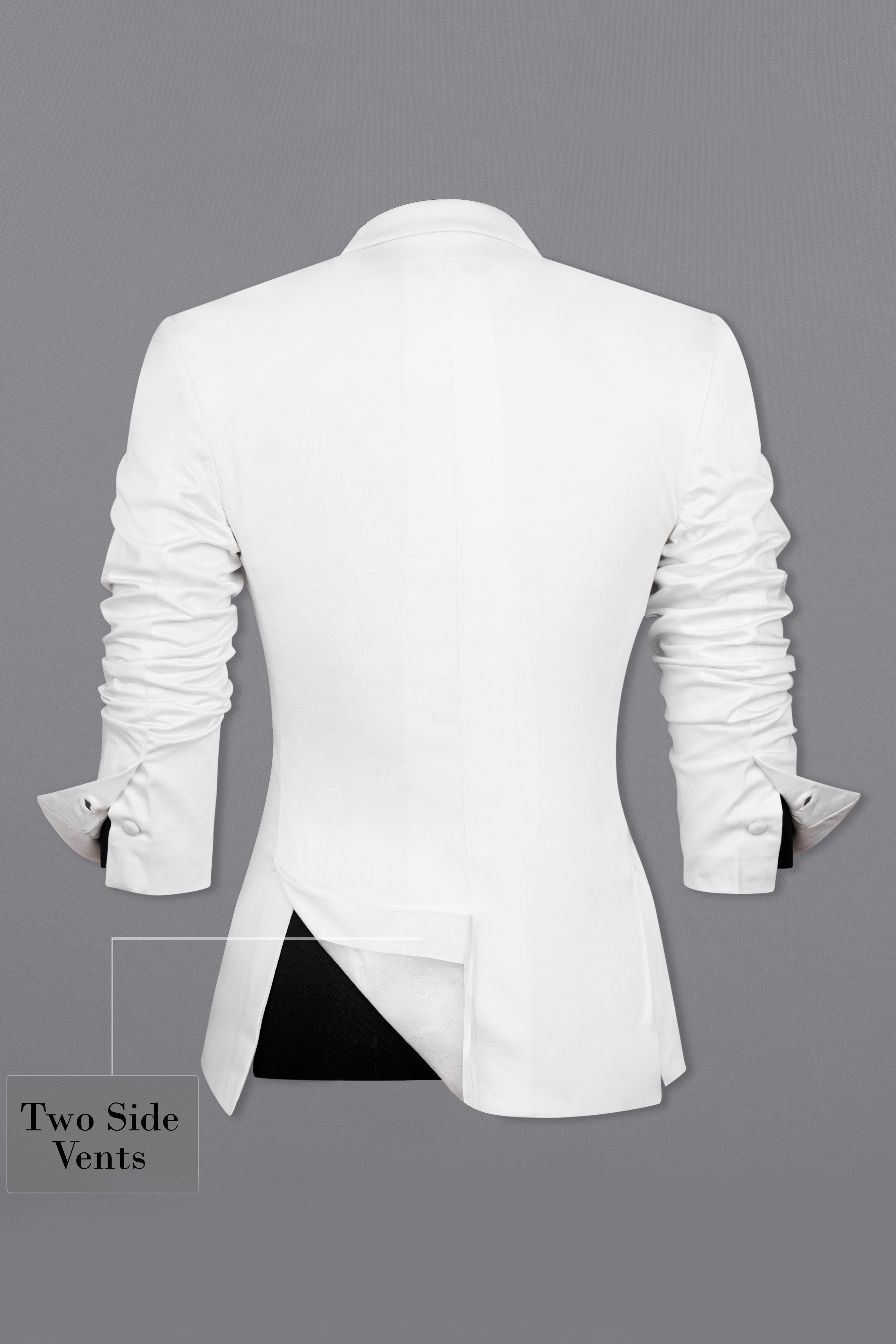 Bright White with Black Patch Collar Premium Cotton Women's Suit