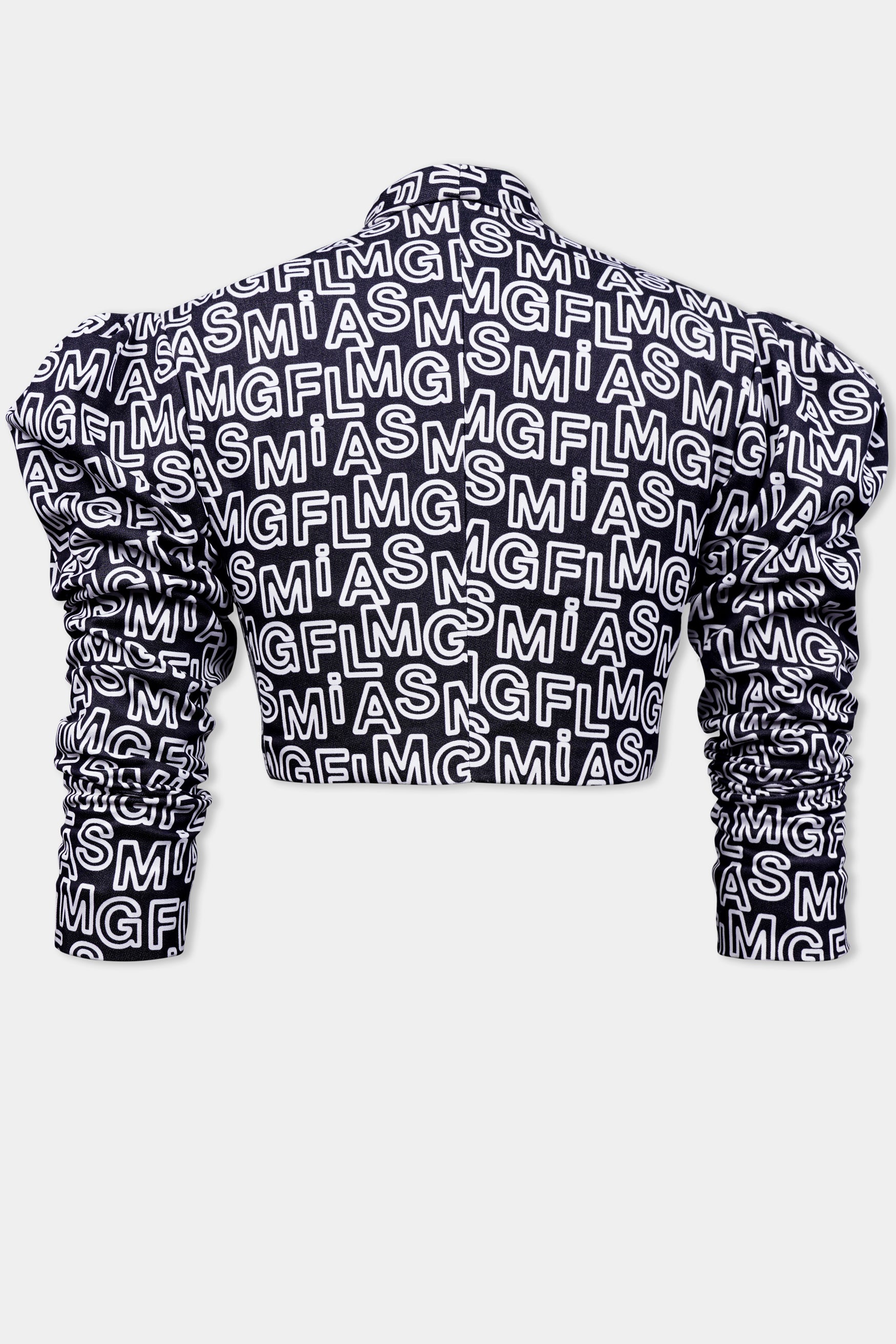 Jade Black and White Alphabets Printed Premium Cotton Designer Women’s Crop Suit