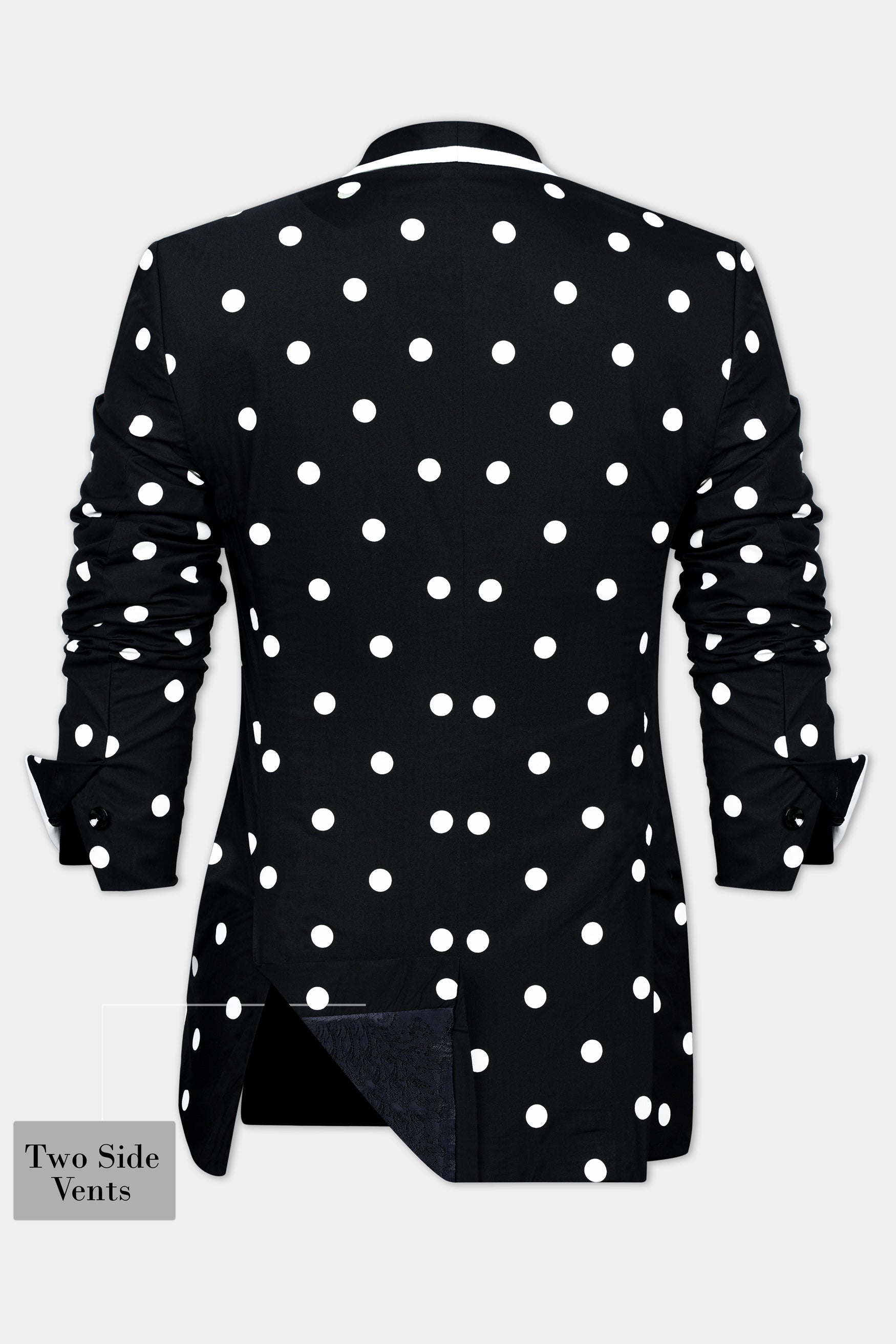 Jade Black and Bright White Polka Dotted With White Piping Work Premium Cotton Women’s Designer Suit