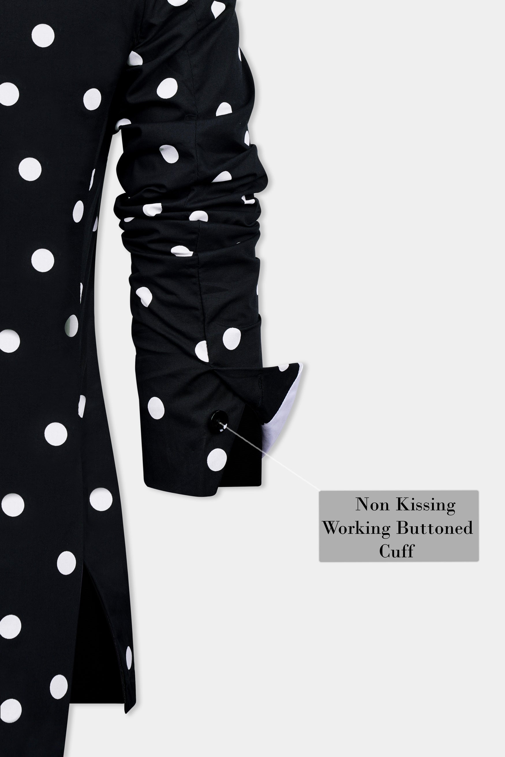 Jade Black and Bright White Polka Dotted With White Piping Work Premium Cotton Women’s Designer Suit