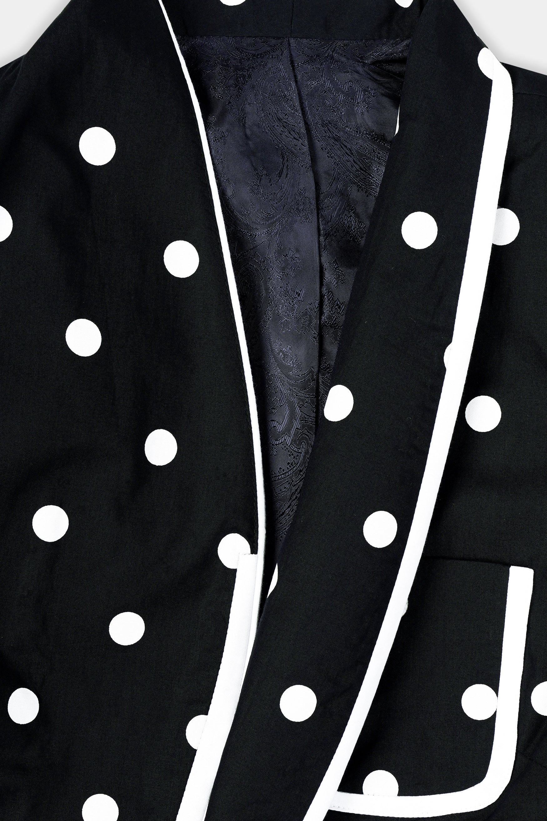 Jade Black and Bright White Polka Dotted With White Piping Work Premium Cotton Women’s Designer Suit