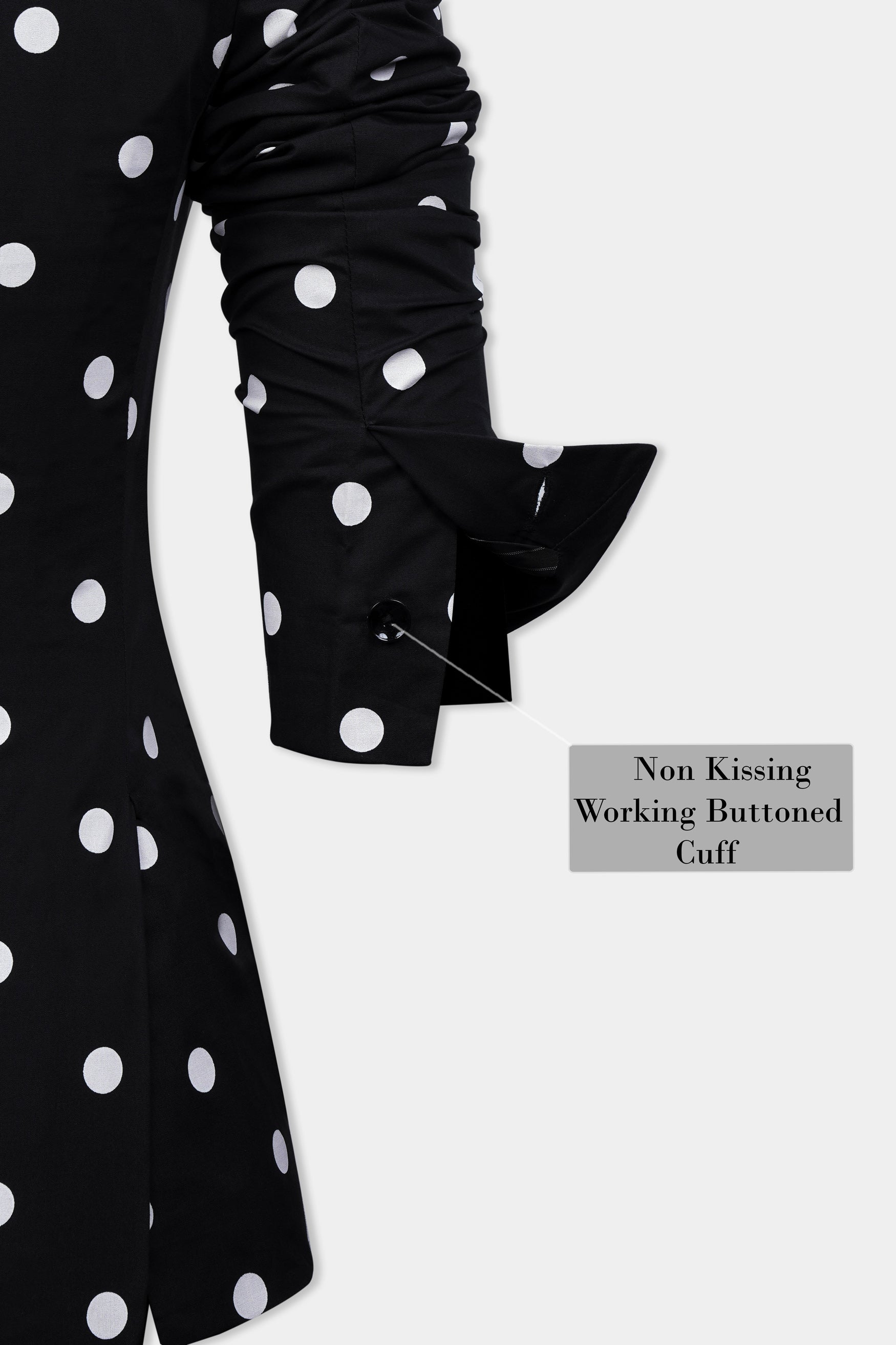 Jade Black and Bright White Polka Dotted Premium Cotton Women’s Tuxedo Suit