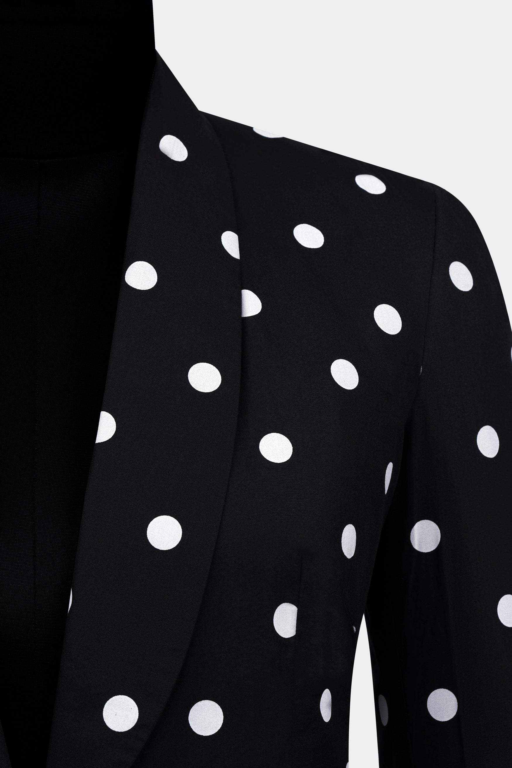 Jade Black and Bright White Polka Dotted Premium Cotton Women’s Tuxedo Suit