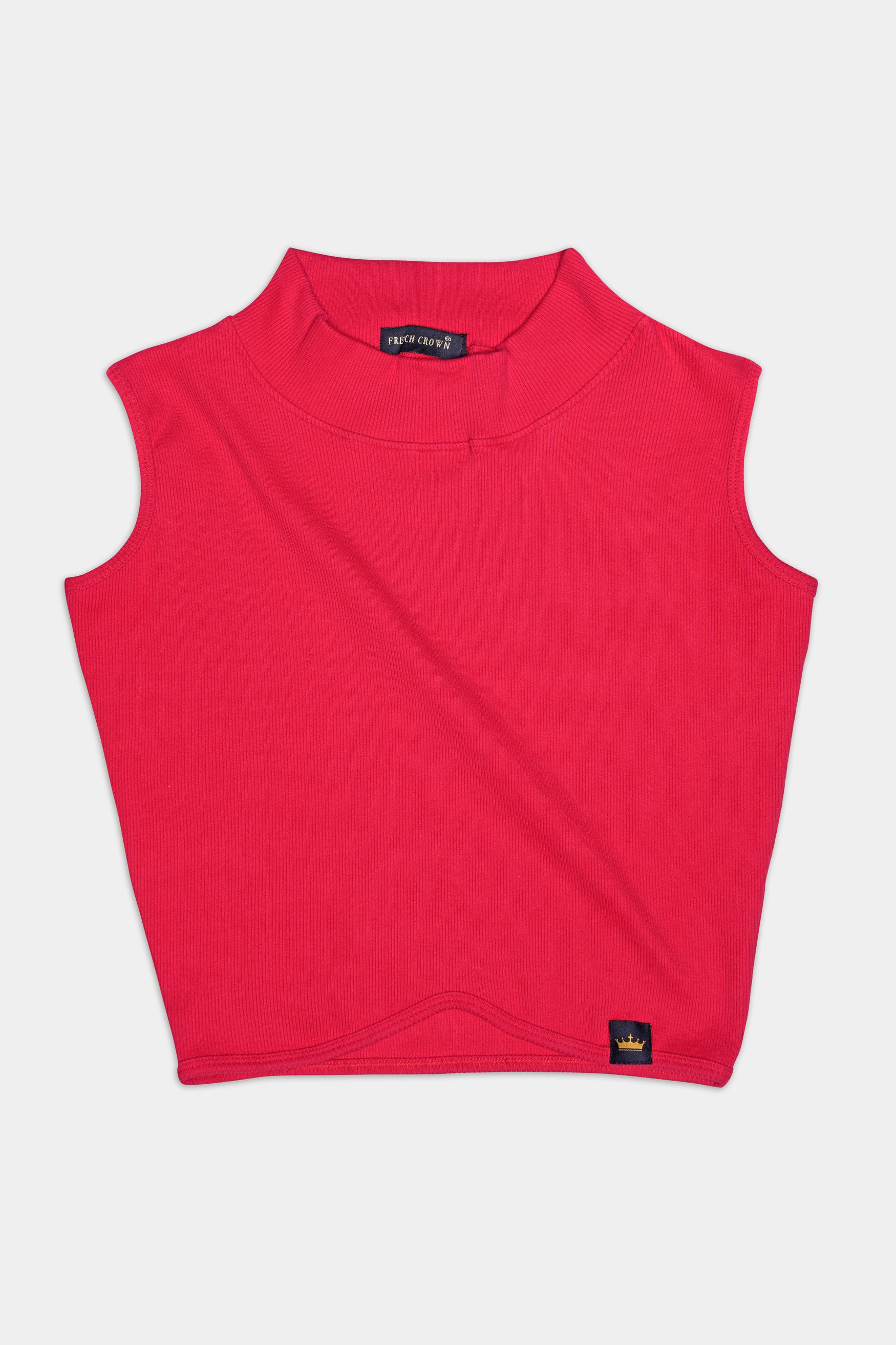Radical Red Premium Cotton Knit Stretchable Crop Top
