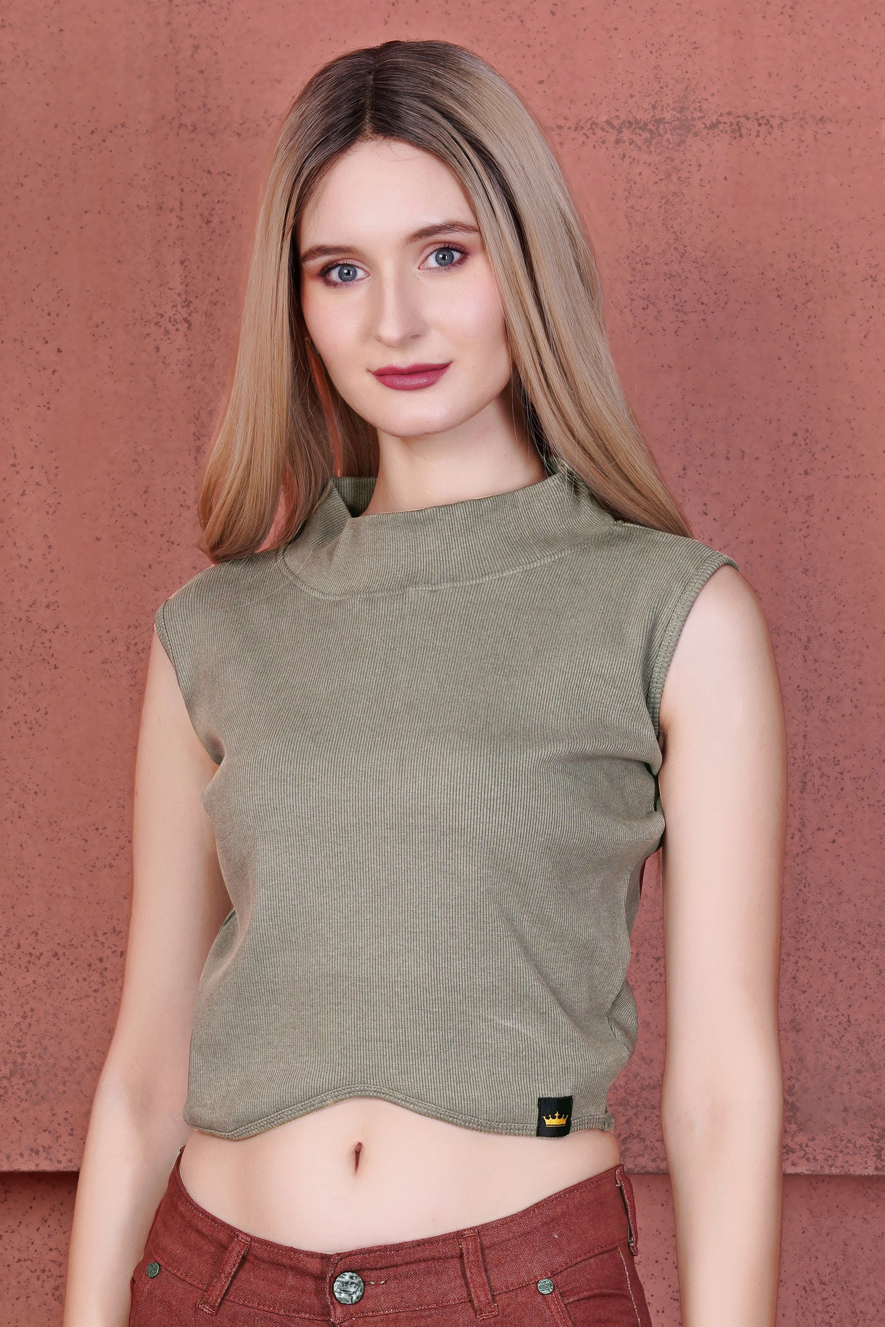 Granite Gray Premium Cotton Knit Stretchable Crop Top