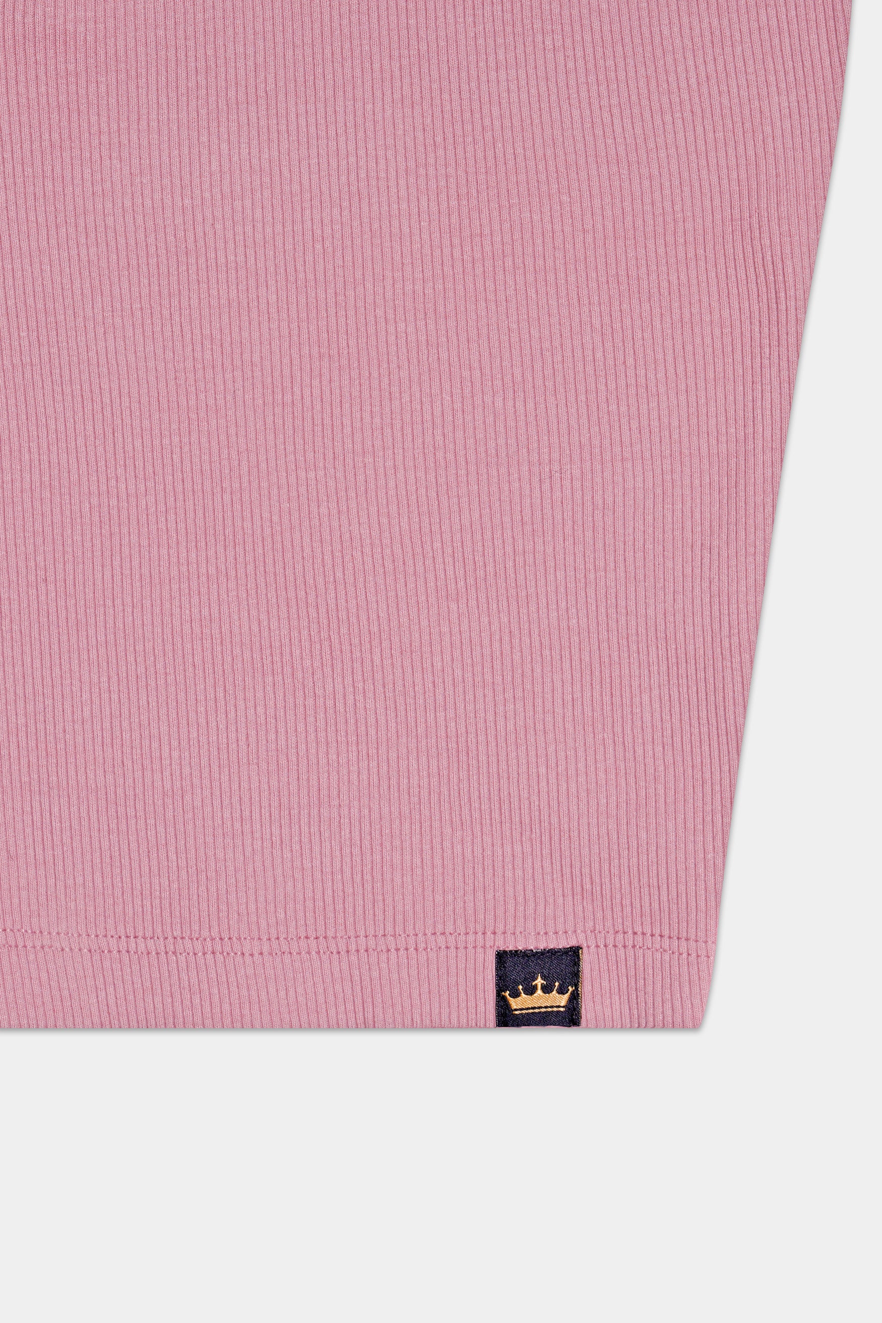 Mauve Pink Premium Cotton Knit Stretchable Crop Top with Polo Collar