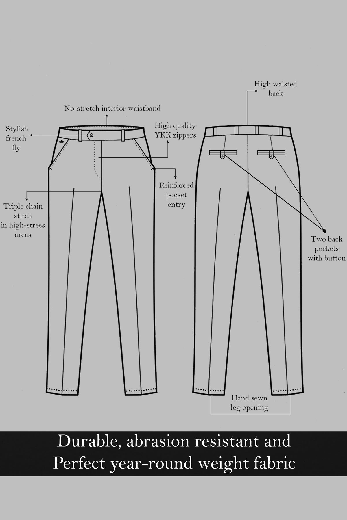 Gun Powder Blue Windowpane Wool Rich Stretchable traveler Pant