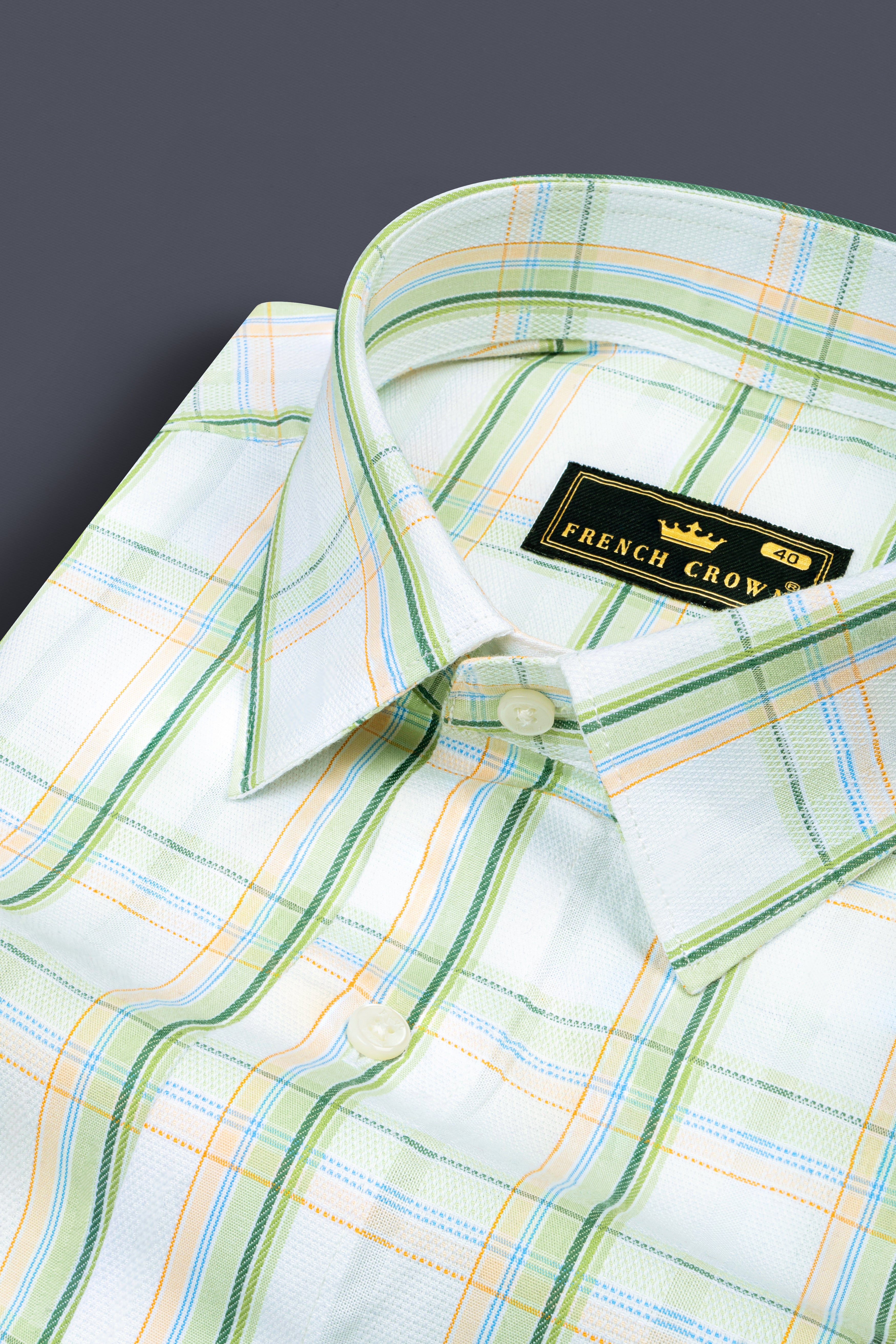 Surf and Glade Green Plaid Dobby Textured Premium Giza Cotton Shirt