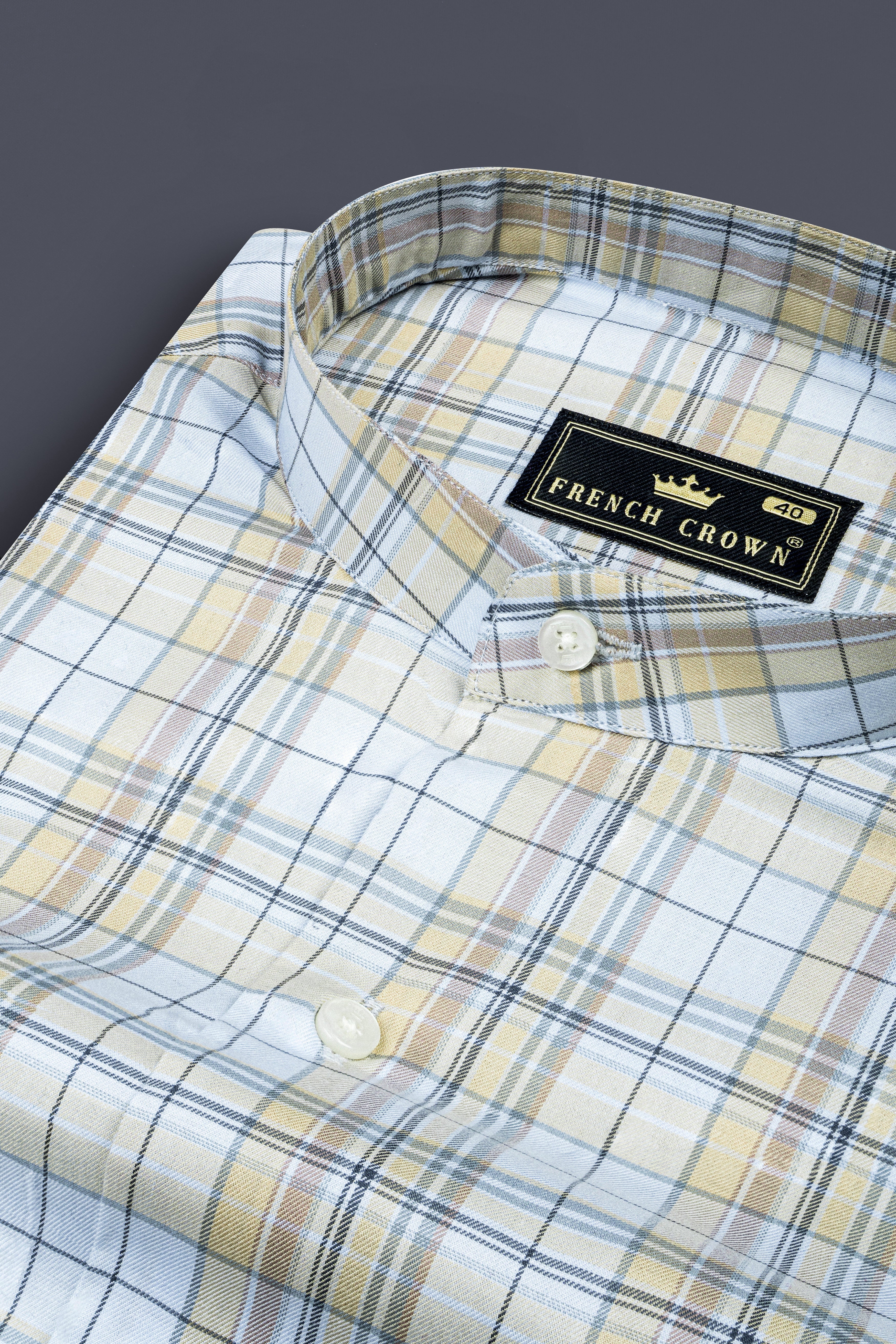 Sky Blue with Maize Khaki Plaid Super Soft Twill Cotton Shirt