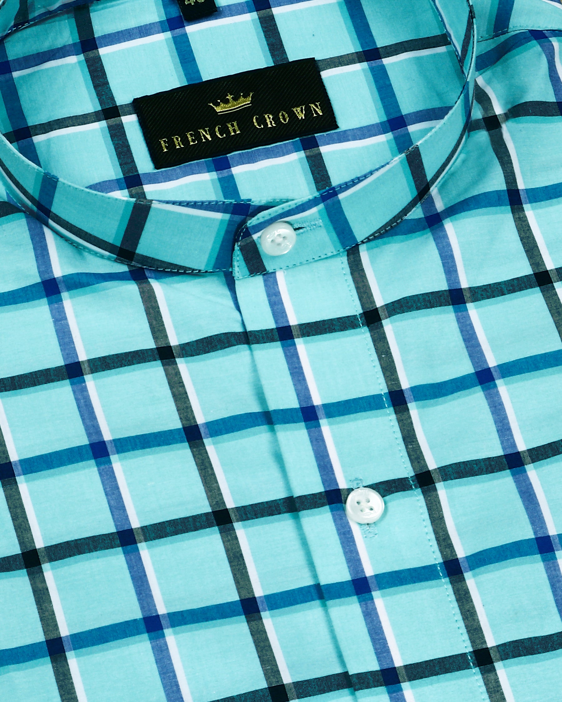 Aqua Windowpane Checked Premium Cotton SHIRT