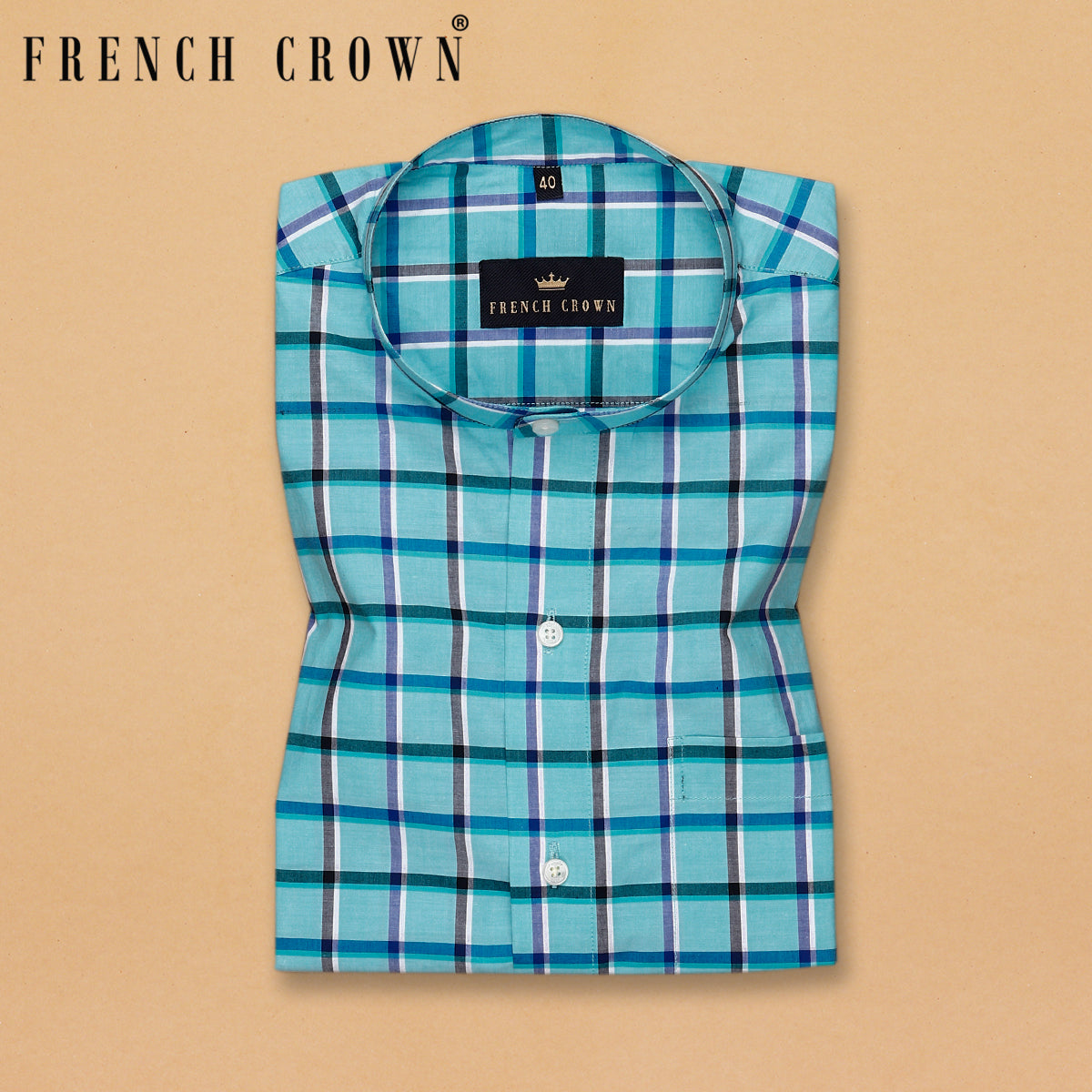 Aqua Windowpane Checked Premium Cotton SHIRT