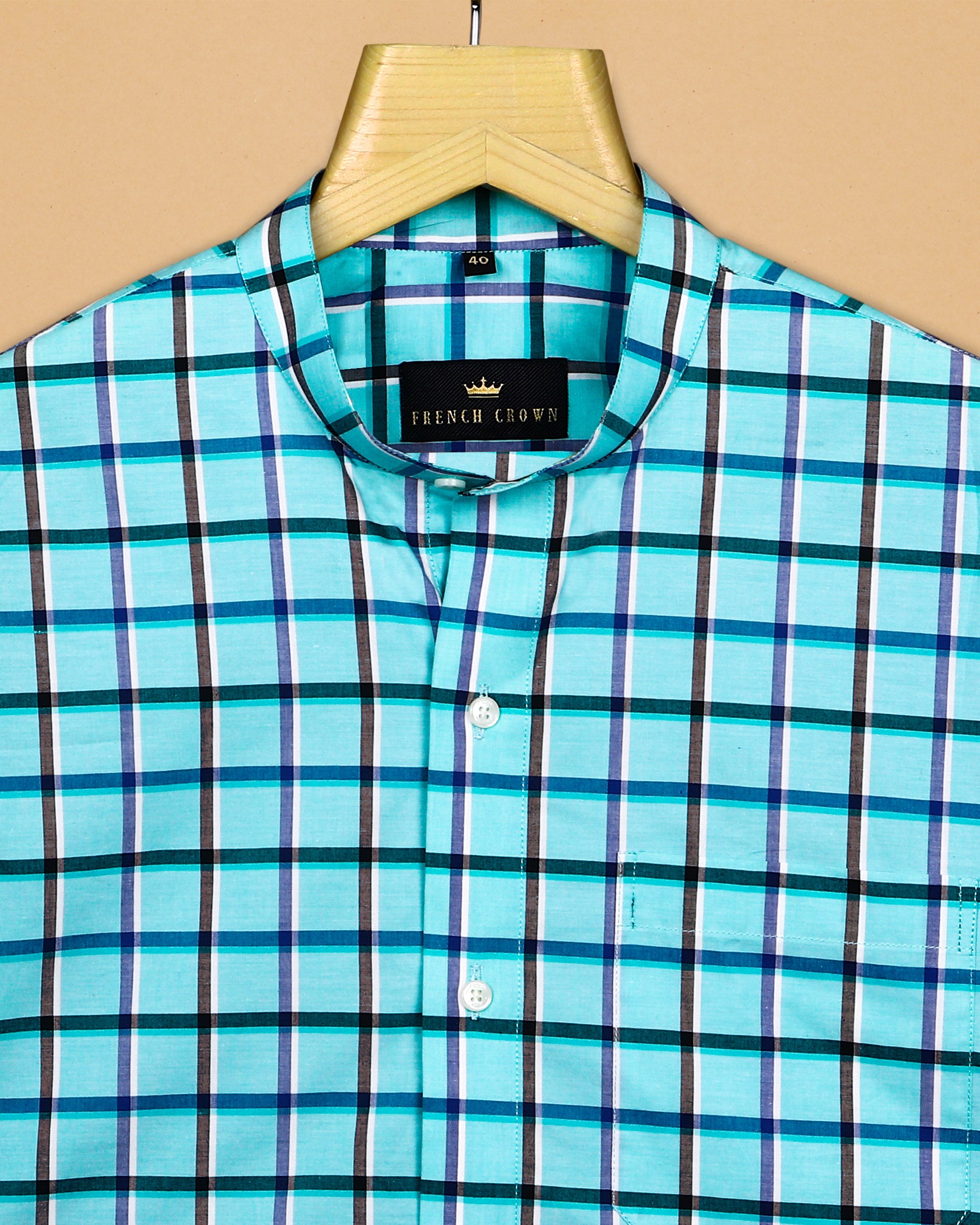 Aqua Windowpane Checked Premium Cotton SHIRT