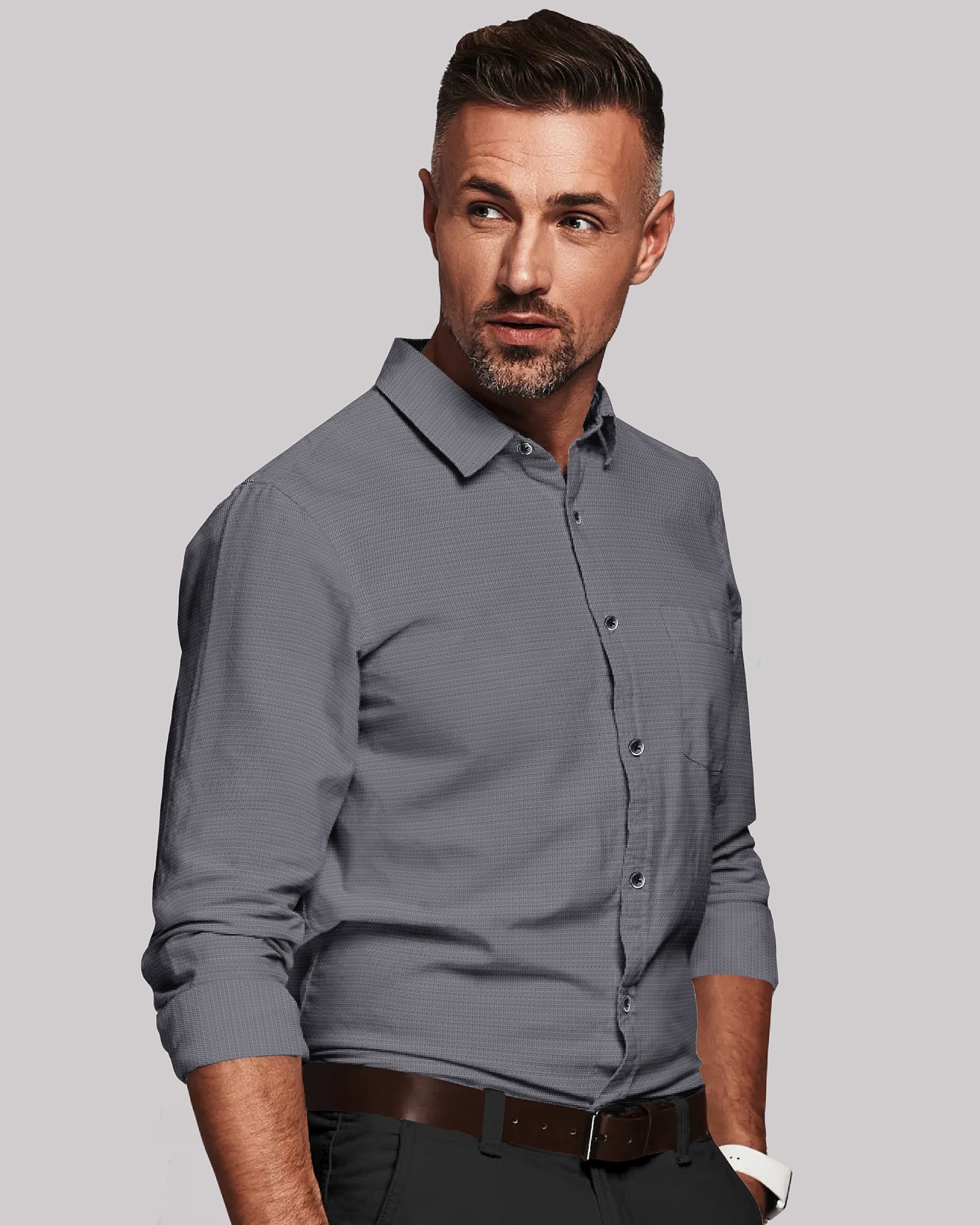 Grey Herringbone Premium Cotton SHIRT