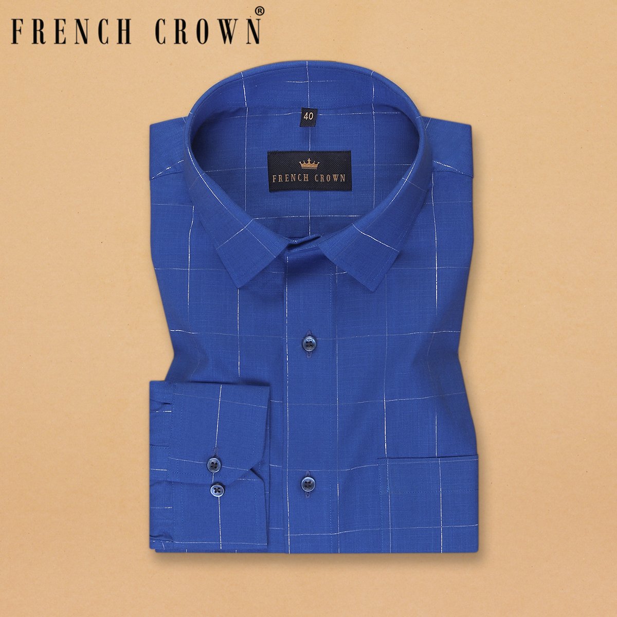 Blue with Silver windowpane Luxurious Linen Shirt