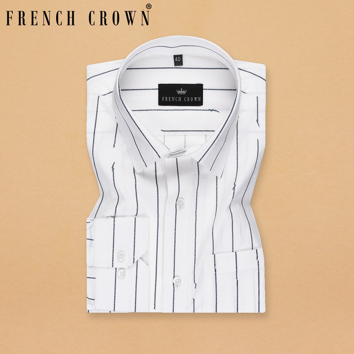 Bright White Broken and Faded Striped premium Cotton Shirt