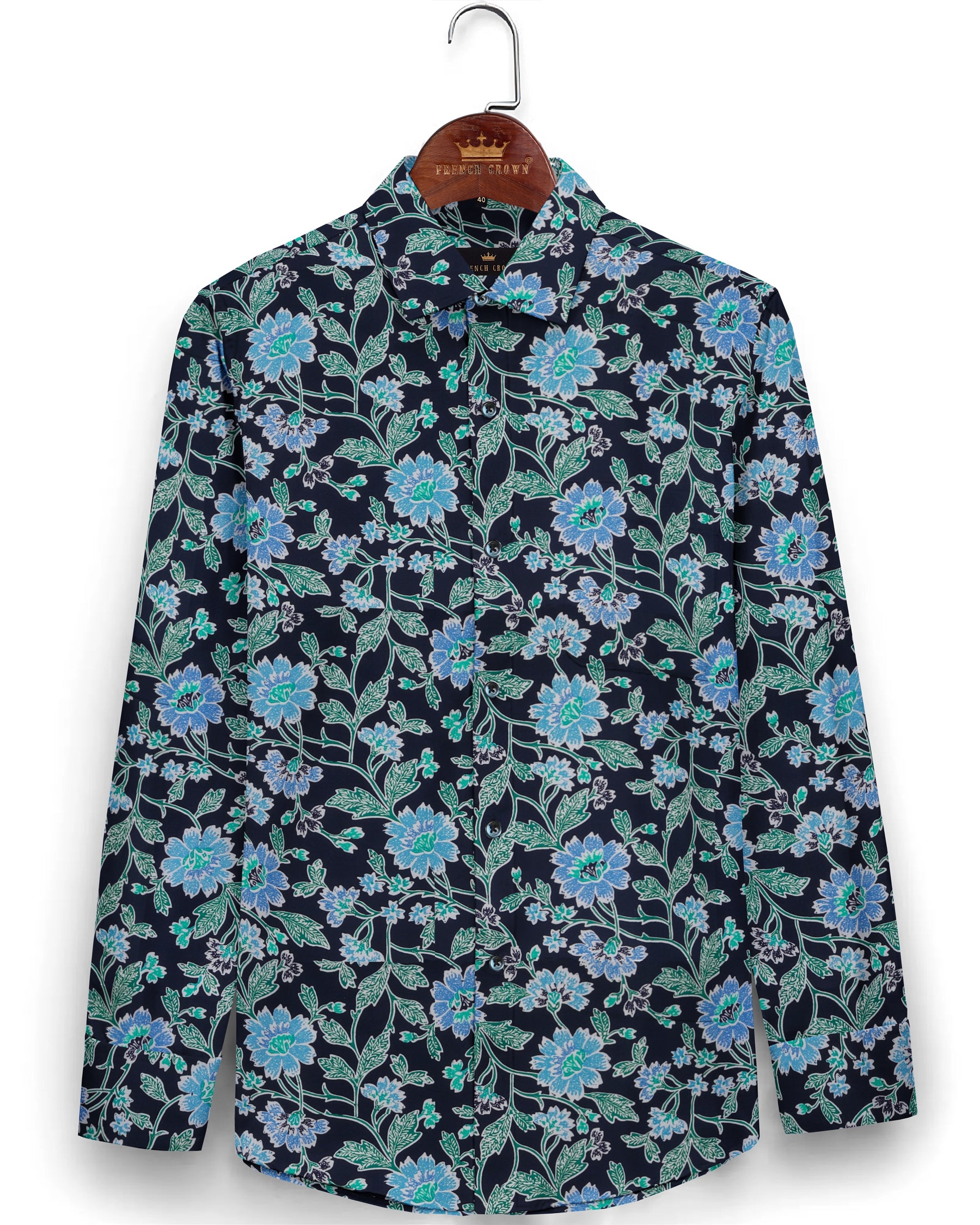 Navy Large Scale Flowers Print super soft Beach Shirt