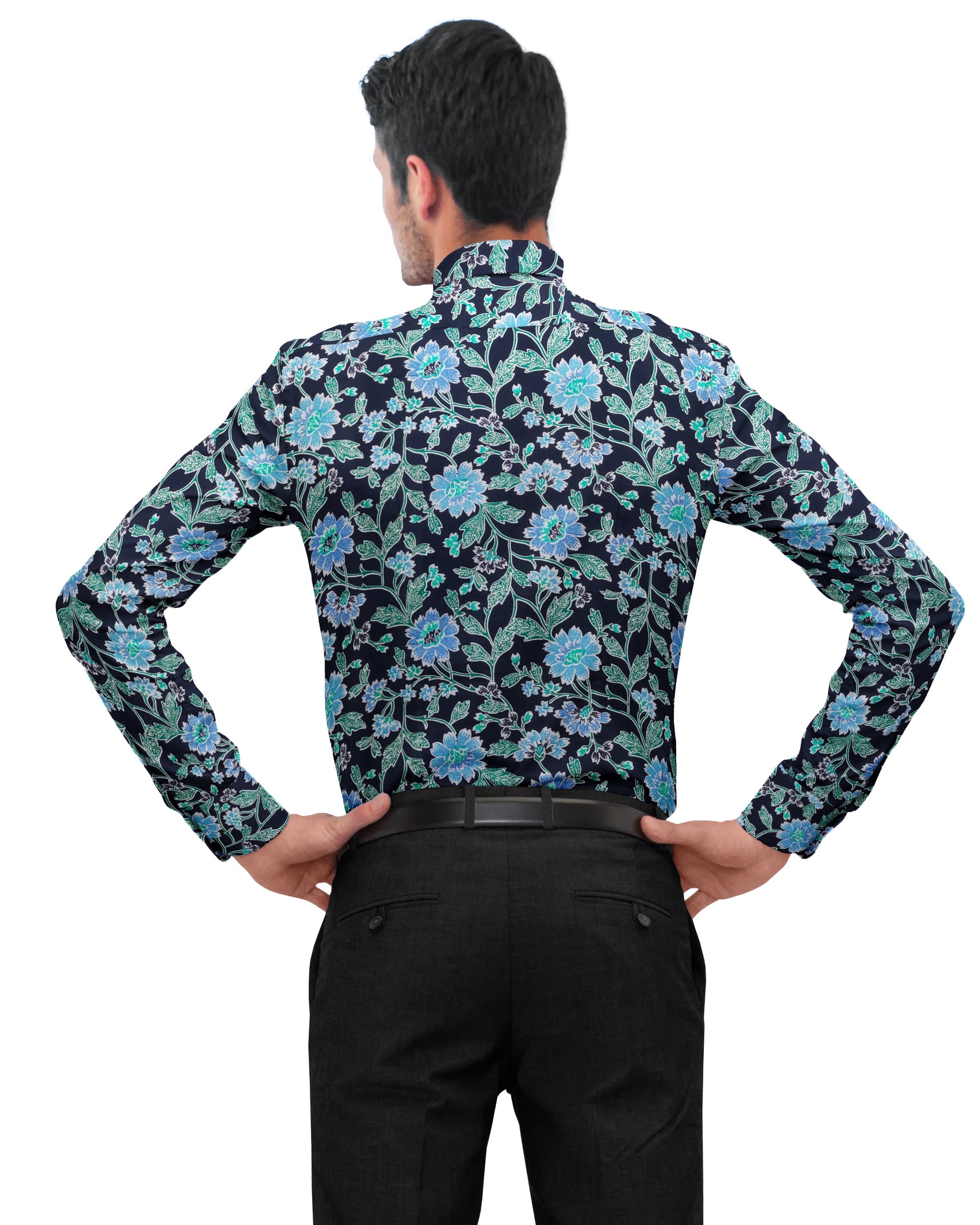 Navy Large Scale Flowers Print super soft Beach Shirt