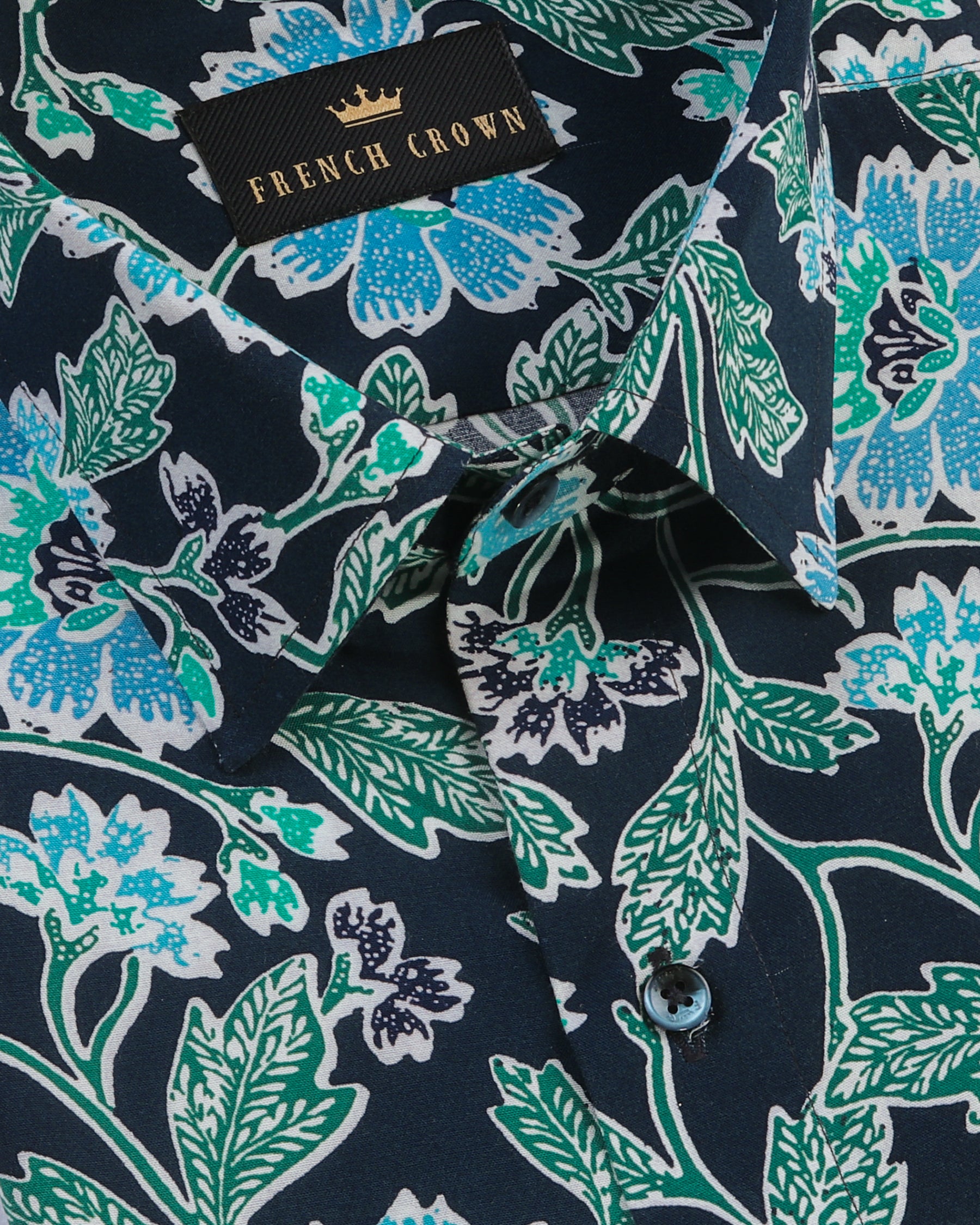 Navy Large Scale Flowers Print super soft Beach Shirt