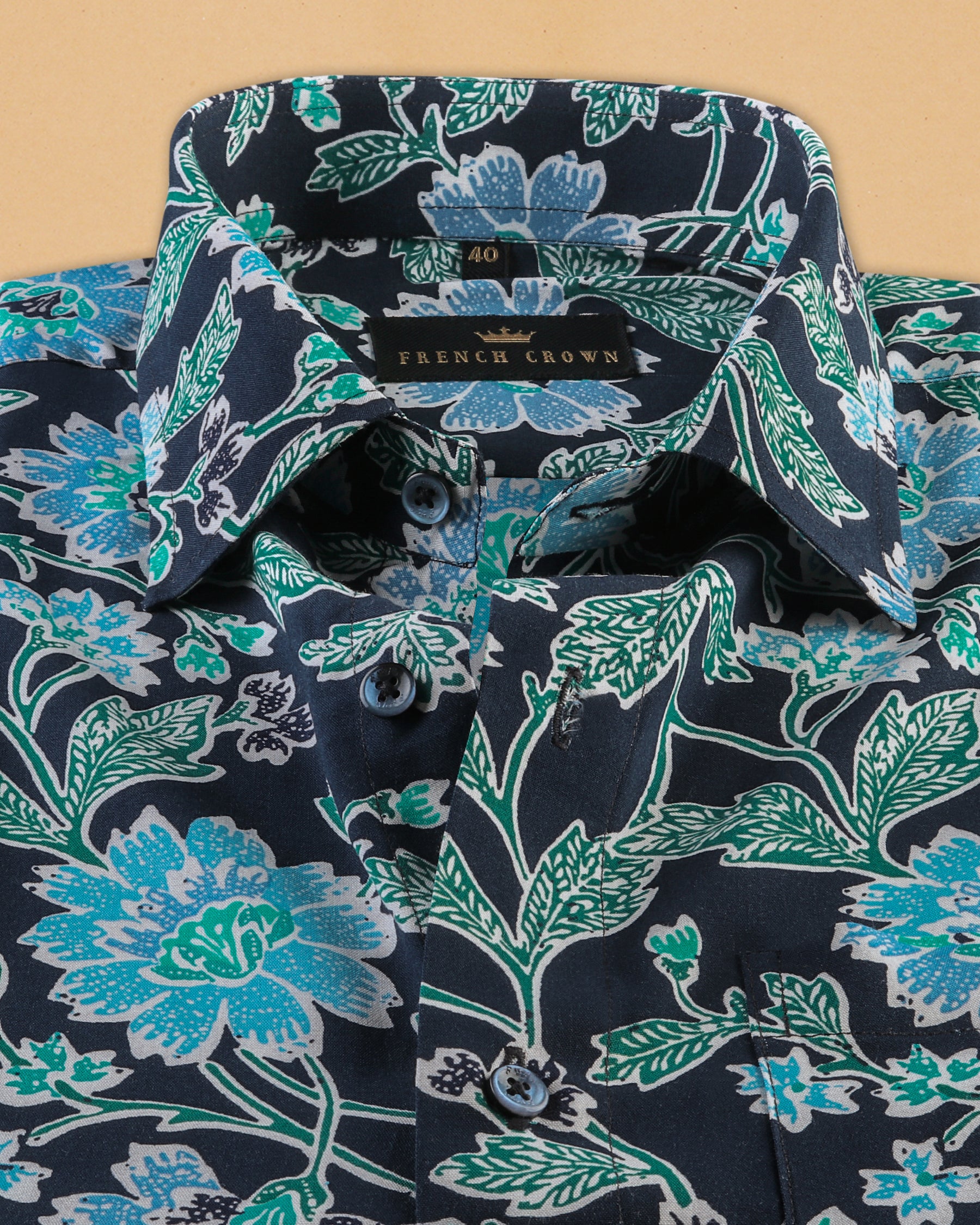 Navy Large Scale Flowers Print super soft Beach Shirt