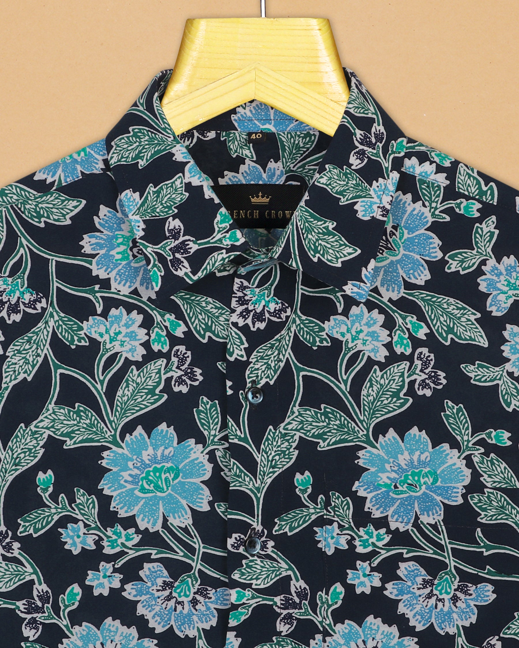 Navy Large Scale Flowers Print super soft Beach Shirt