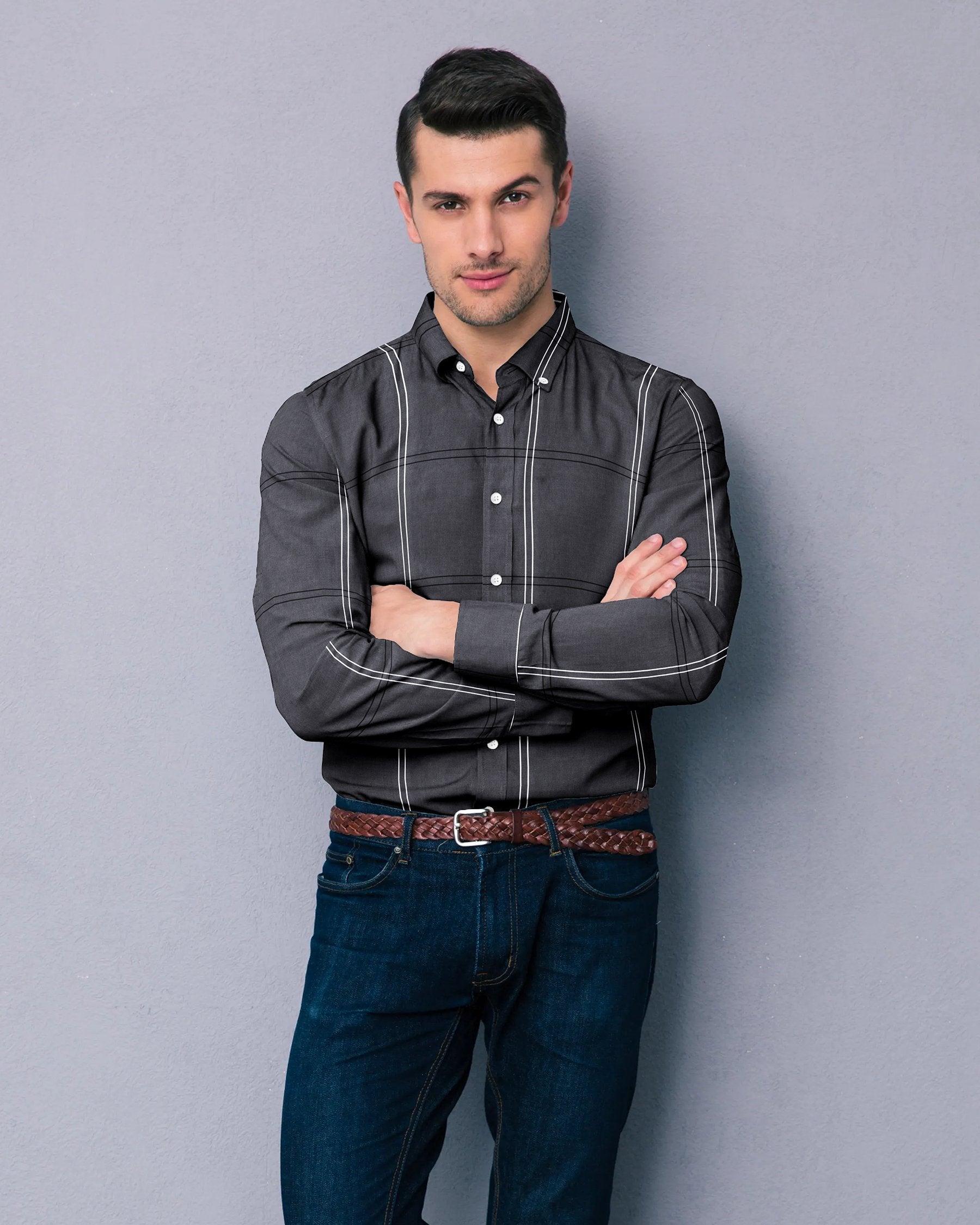 Charcoal Windowpane Premium Cotton Shirt