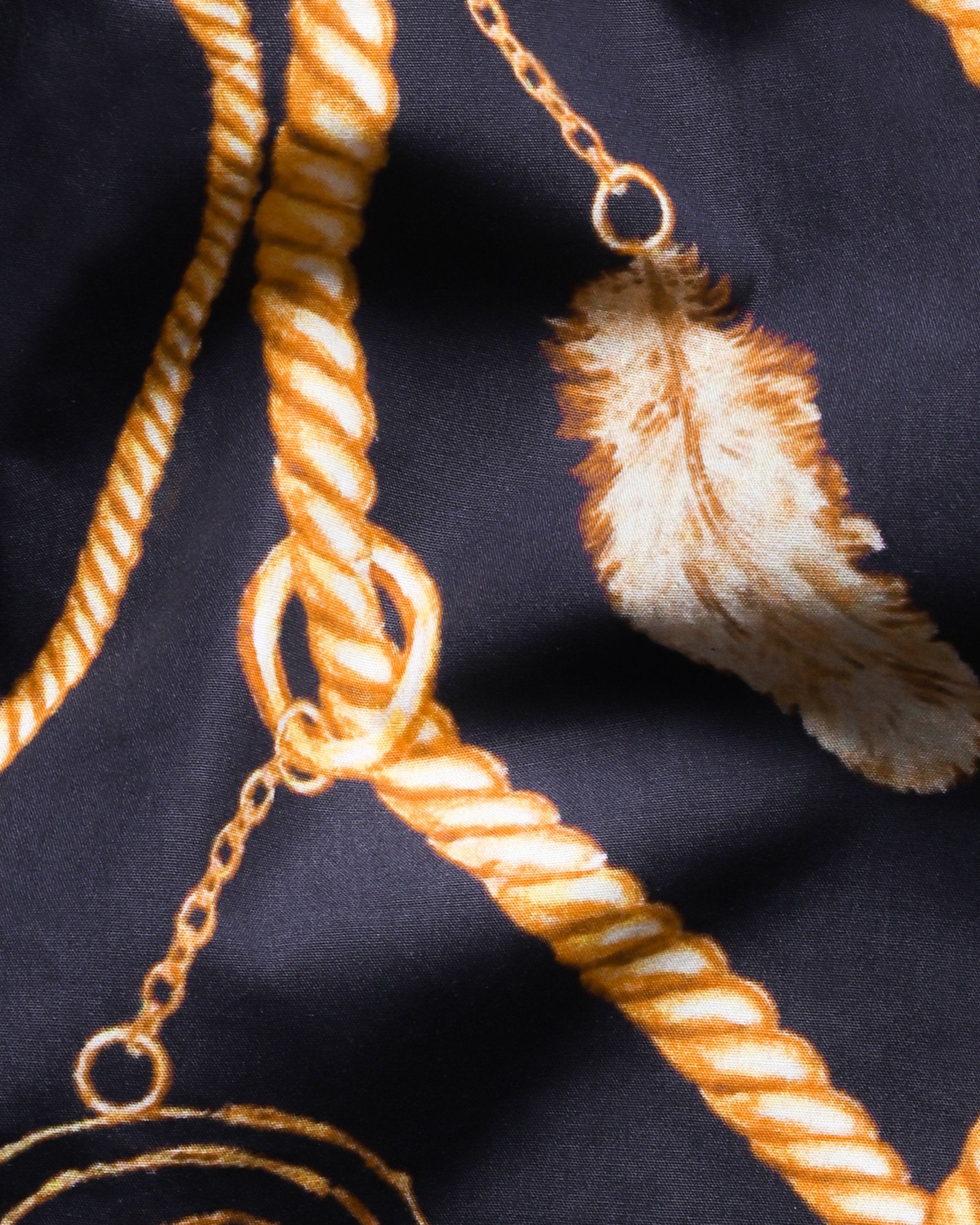 Black with Golden Rope, Feather and ball Printed Premium Cotton Shirt