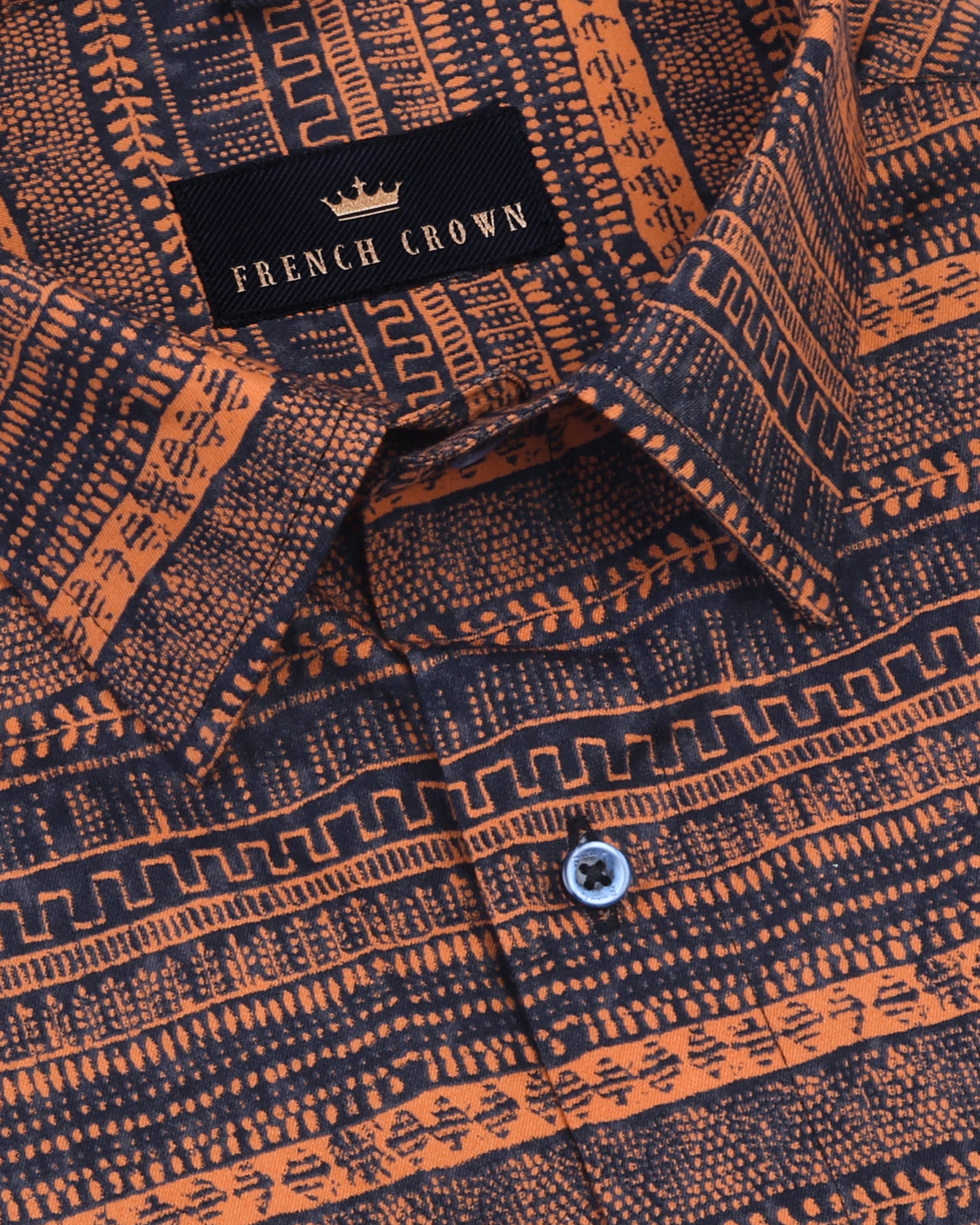 Orange with Navy Ancient wall art Print Brushed Premium Cotton SHIRT