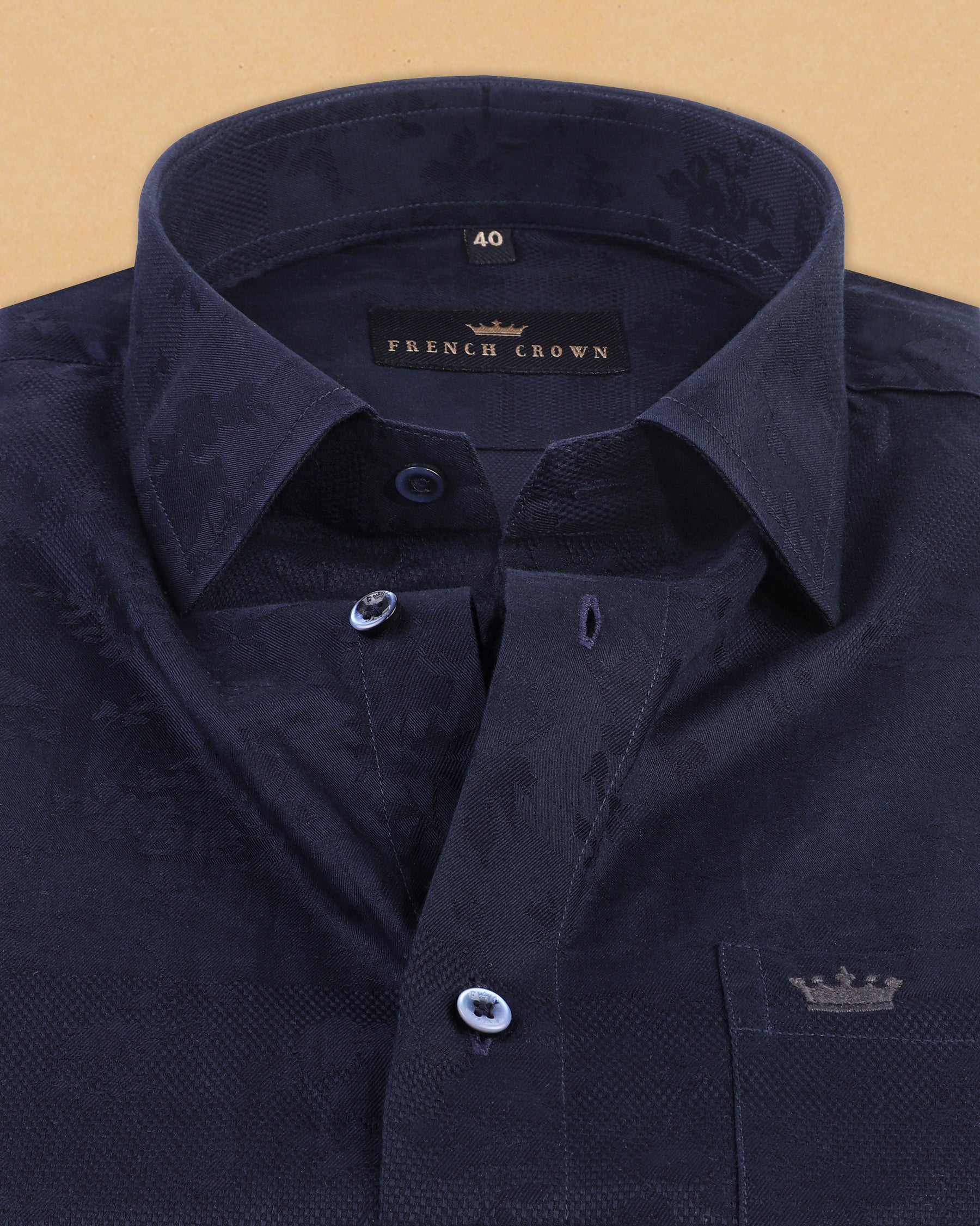 Navy Flower Jacquard Textured Silky Giza Cotton Evening SHIRT