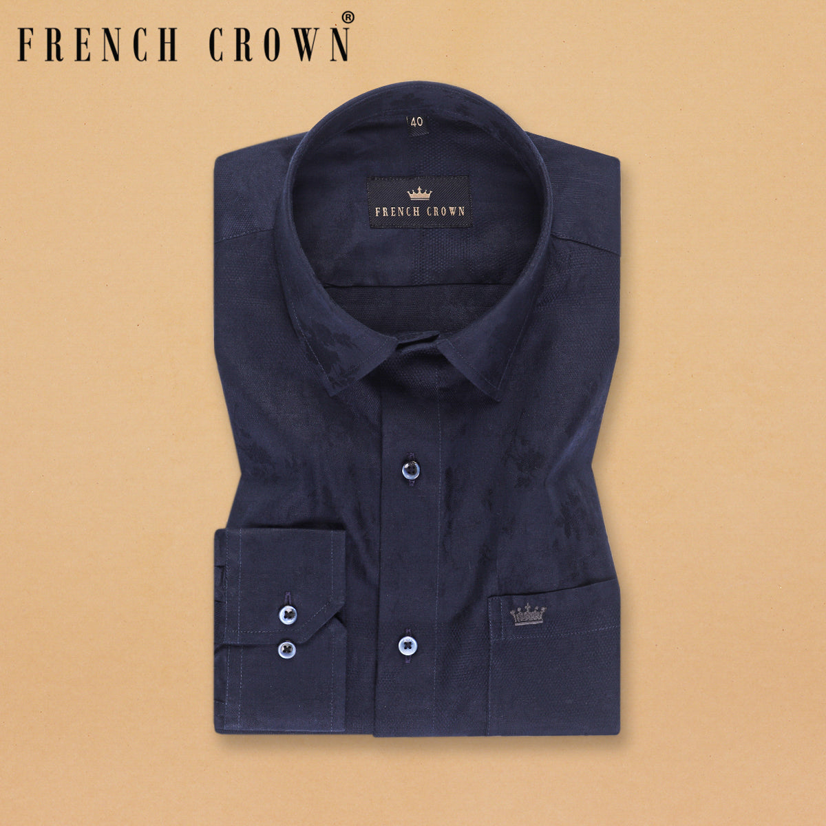 Navy Flower Jacquard Textured Silky Giza Cotton Evening SHIRT