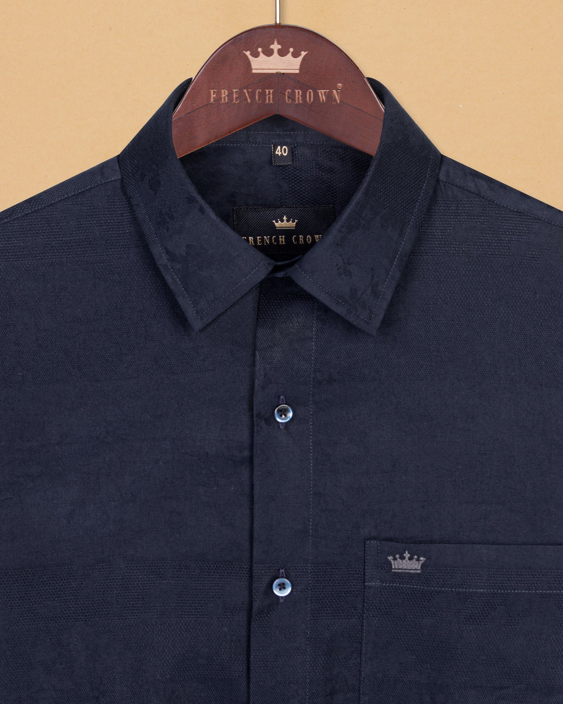 Navy Flower Jacquard Textured Silky Giza Cotton Evening SHIRT