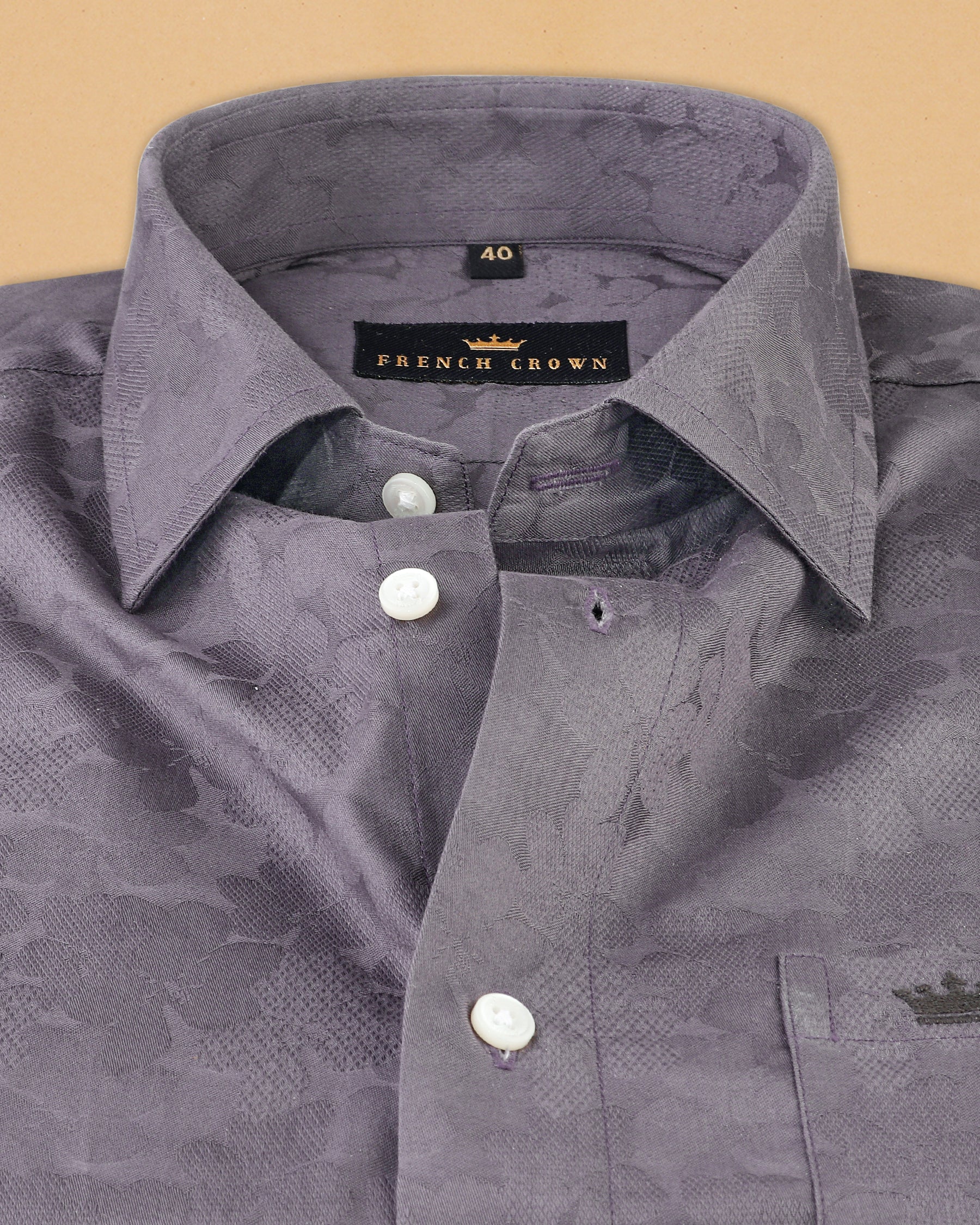 Smoke Grey Flower Jacquard Textured Silky Giza Cotton Evening SHIRT