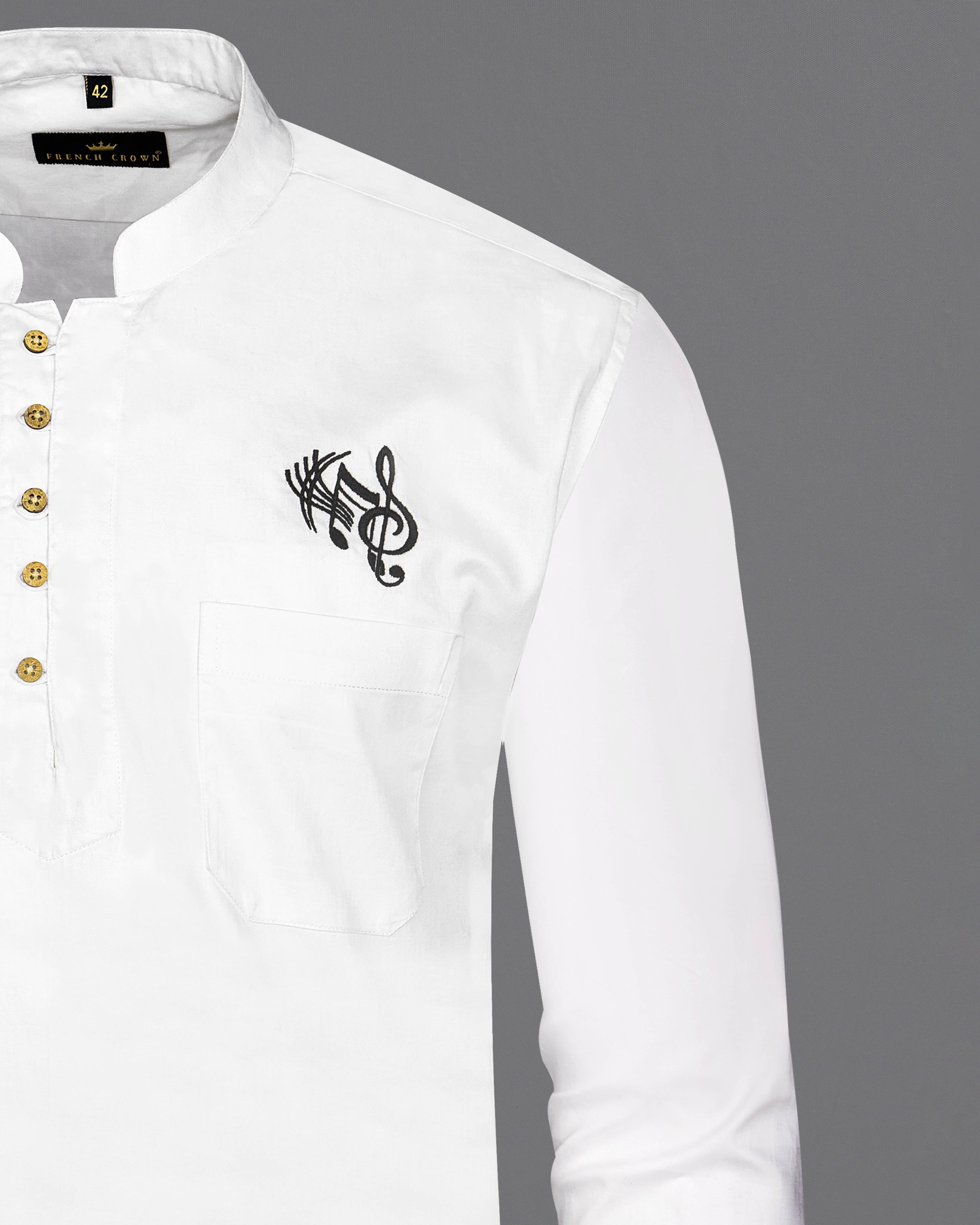 Bright White Subtle Sheen Music Sign Embroidered Super Soft Premium Cotton Kurta Shirt 2670-KS-E028-38,2670-KS-E028-H-38,2670-KS-E028-39,2670-KS-E028-H-39,2670-KS-E028-40,2670-KS-E028-H-40,2670-KS-E028-42,2670-KS-E028-H-42,2670-KS-E028-44,2670-KS-E028-H-44,2670-KS-E028-46,2670-KS-E028-H-46,2670-KS-E028-48,2670-KS-E028-H-48,2670-KS-E028-50,2670-KS-E028-H-50,2670-KS-E028-52,2670-KS-E028-H-52