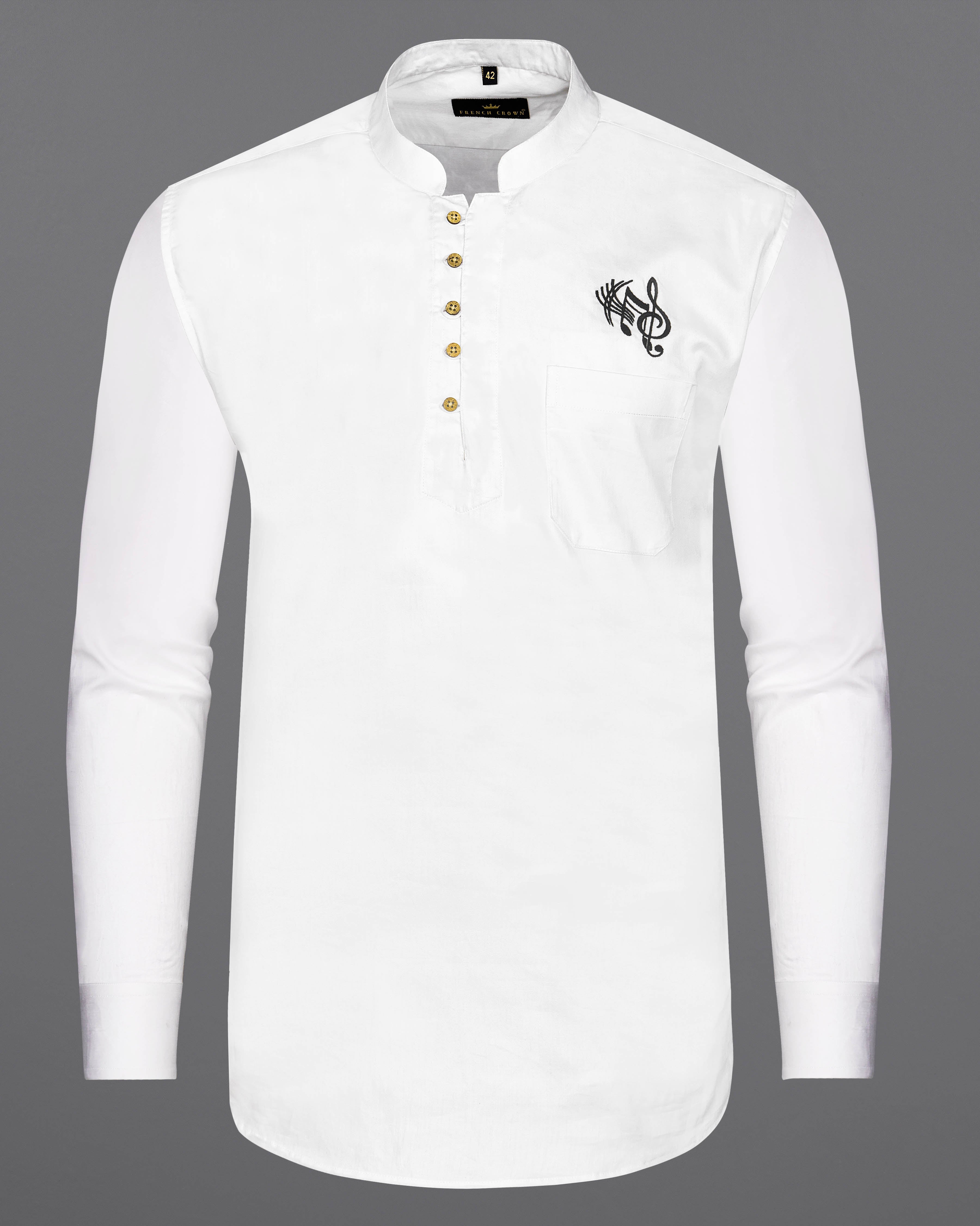 Bright White Subtle Sheen Music Sign Embroidered Super Soft Premium Cotton Kurta Shirt 2670-KS-E028-38,2670-KS-E028-H-38,2670-KS-E028-39,2670-KS-E028-H-39,2670-KS-E028-40,2670-KS-E028-H-40,2670-KS-E028-42,2670-KS-E028-H-42,2670-KS-E028-44,2670-KS-E028-H-44,2670-KS-E028-46,2670-KS-E028-H-46,2670-KS-E028-48,2670-KS-E028-H-48,2670-KS-E028-50,2670-KS-E028-H-50,2670-KS-E028-52,2670-KS-E028-H-52
