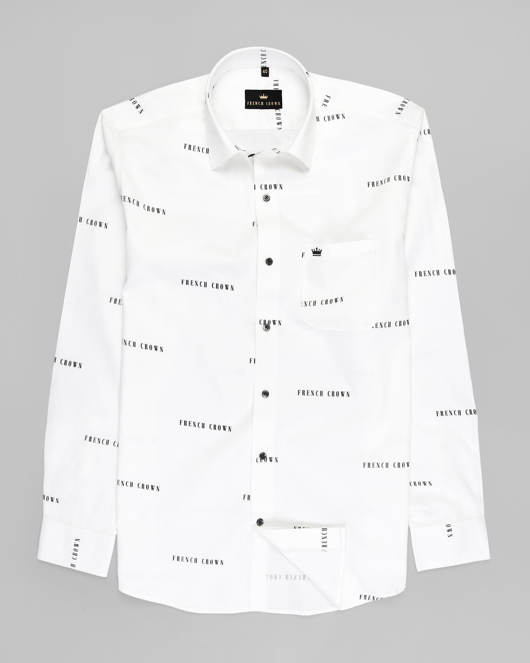 Bright White French Crown Printed Super Soft Giza Cotton SHIRT 3228BLK-39, 3228BLK-H-44, 3228BLK-H-46, 3228BLK-H-38, 3228BLK-H-39, 3228BLK-40, 3228BLK-H-40, 3228BLK-42, 3228BLK-H-42, 3228BLK-48, 3228BLK-44, 3228BLK-38, 3228BLK-H-52, 3228BLK-46, 3228BLK-H-48, 3228BLK-50, 3228BLK-H-50, 3228BLK-52