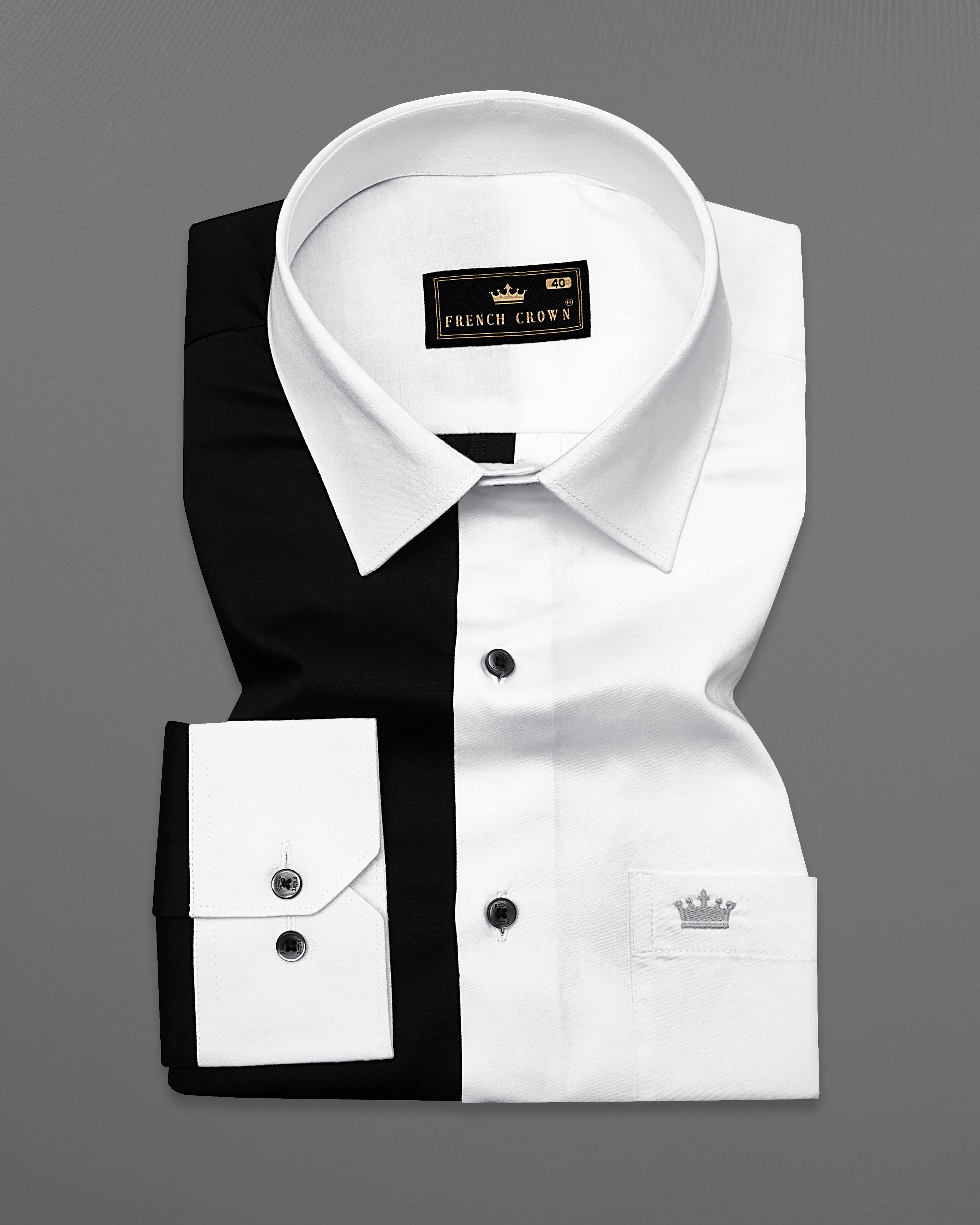 Half white and Half Black Subtle Sheen Premium Cotton Shirt 4265-BLK-P28-38, 4265-BLK-P28-H-38, 4265-BLK-P28-39, 4265-BLK-P28-H-39, 4265-BLK-P28-40, 4265-BLK-P28-H-40, 4265-BLK-P28-42, 4265-BLK-P28-H-42, 4265-BLK-P28-44, 4265-BLK-P28-H-44, 4265-BLK-P28-46, 4265-BLK-P28-H-46, 4265-BLK-P28-48, 4265-BLK-P28-H-48, 4265-BLK-P28-50, 4265-BLK-P28-H-50, 4265-BLK-P28-52, 4265-BLK-P28-H-52