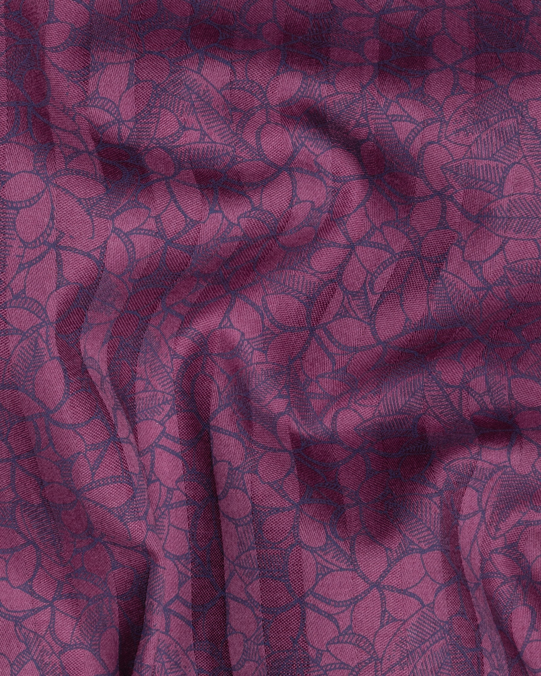 Cosmic Purple Flora Print and subtle Stripe Textured Premium Cotton Shirt