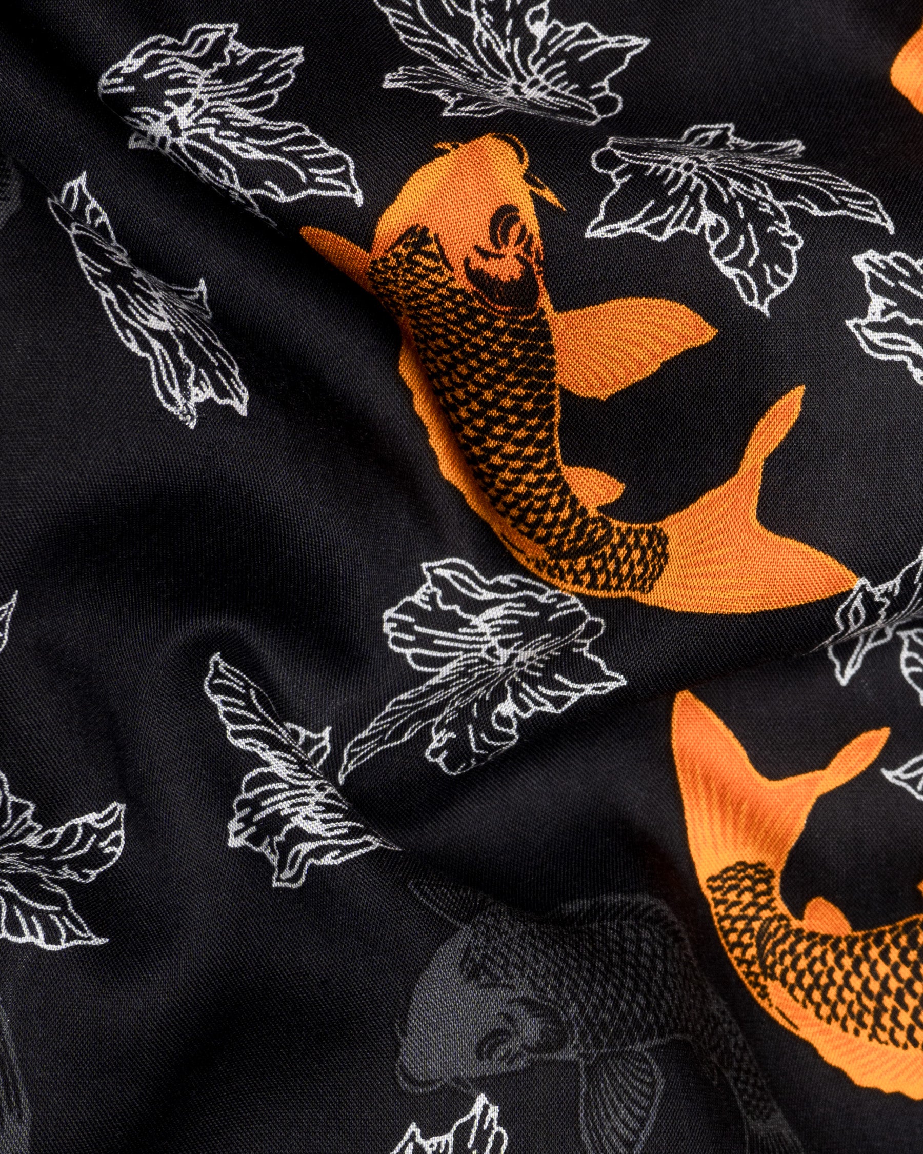 Jade Black Fish and Flower Printed Tencel Shirt 4908-CC-H-38, 4908-CC-H-39, 4908-CC-H-40, 4908-CC-H-42, 4908-CC-H-46, 4908-CC-H-50, 4908-CC-H-48, 4908-CC-H-52, 4908-CC-H-44
