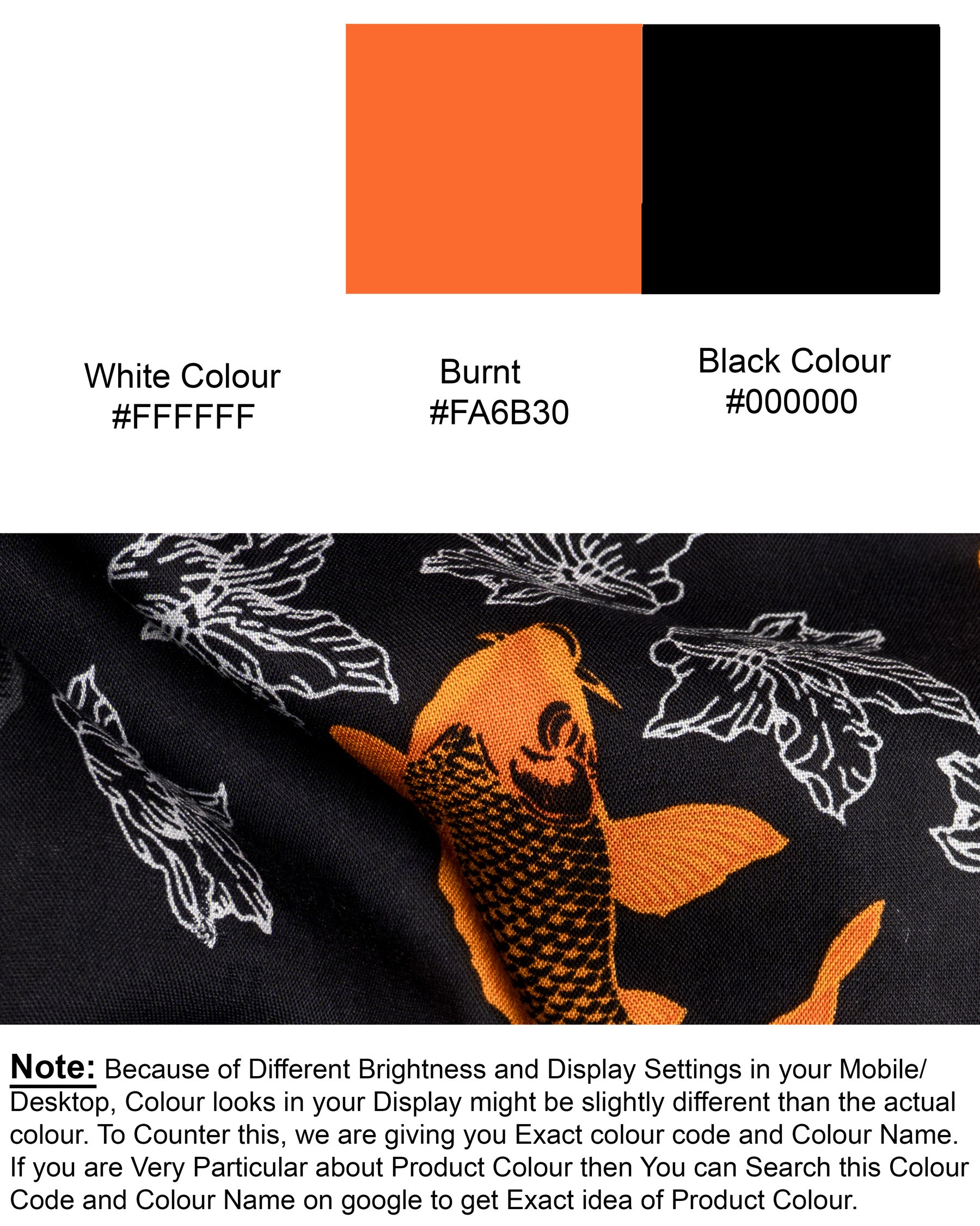 Jade Black Fish and Flower Printed Tencel Shirt 4908-CC-H-38, 4908-CC-H-39, 4908-CC-H-40, 4908-CC-H-42, 4908-CC-H-46, 4908-CC-H-50, 4908-CC-H-48, 4908-CC-H-52, 4908-CC-H-44